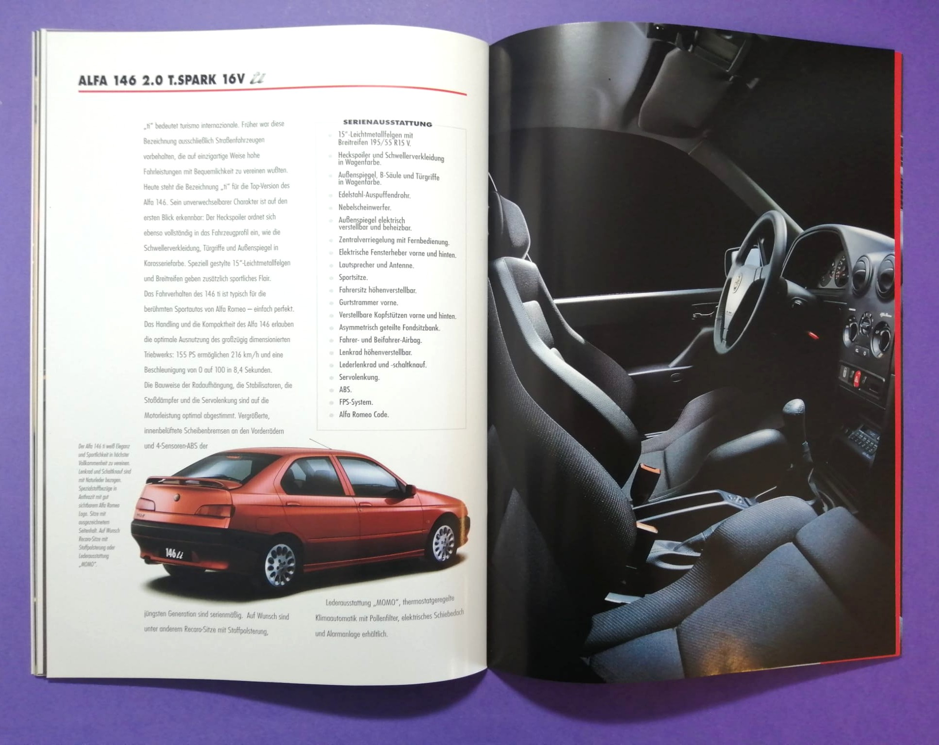 altes Original Autoprospekt, Alfa-Romeo 146, TI,... aus dem Jahr 1998, 4 teilig