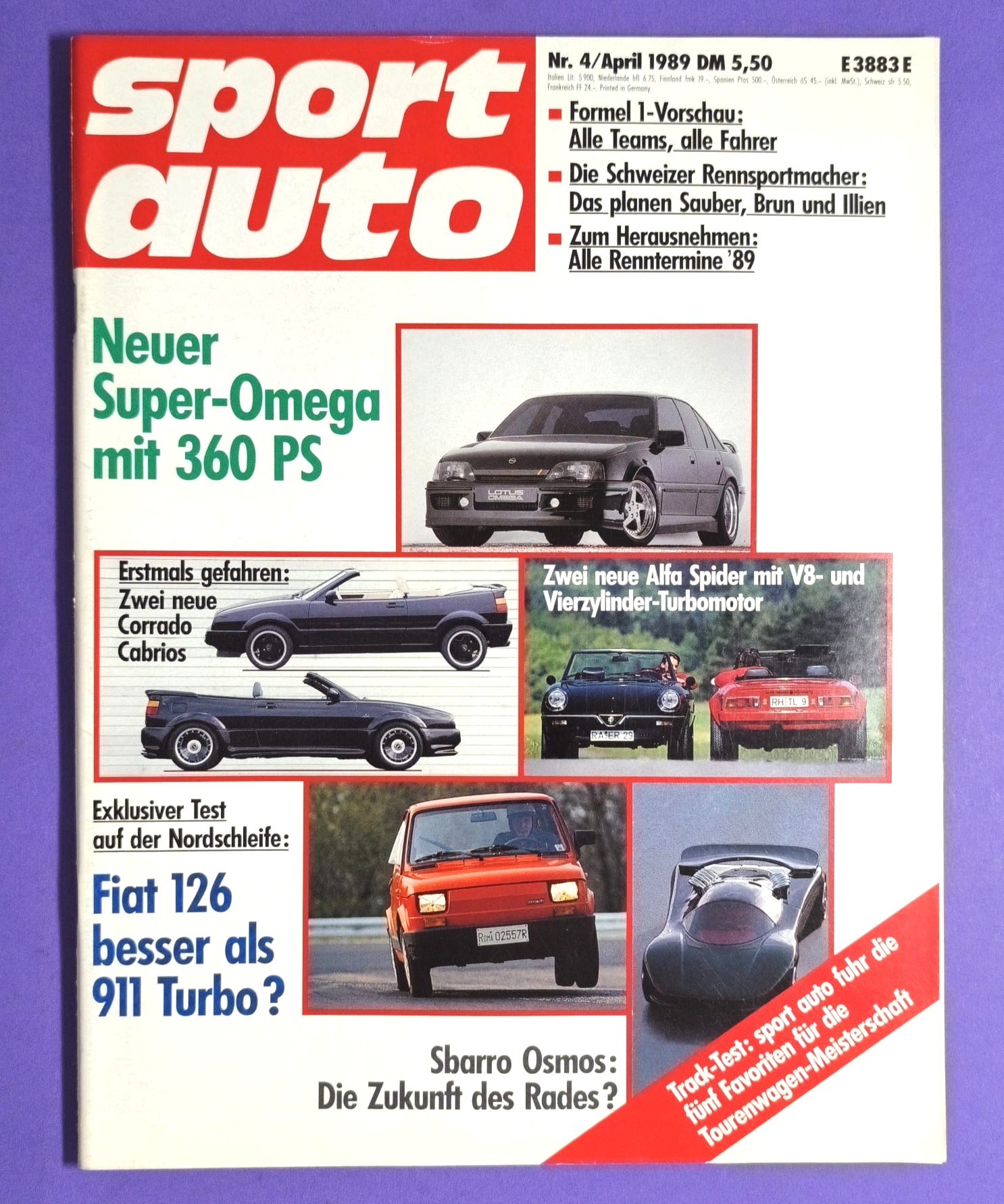 alte Zeitschrift Magazin Heft Sport Auto, 4/1989, Test Opel Lotus Omega, Sauber Mercedes Gruppe C, DTM,..