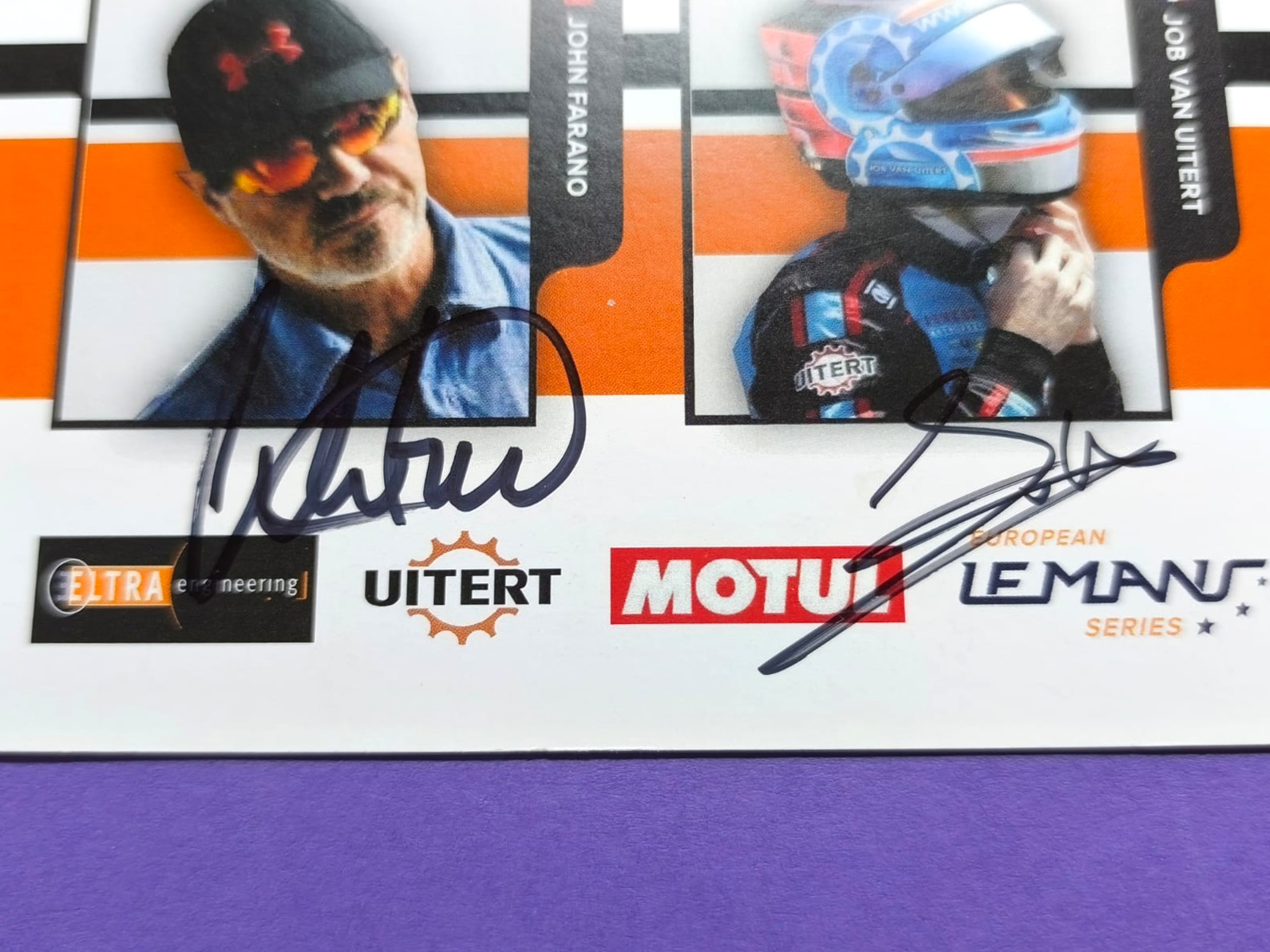 3 Original Autogramme, John Farano, Job van Uitert, Rob Garofall, RLR MSport, LMP3, European LeMans Series 2018, Karte 15x21cm