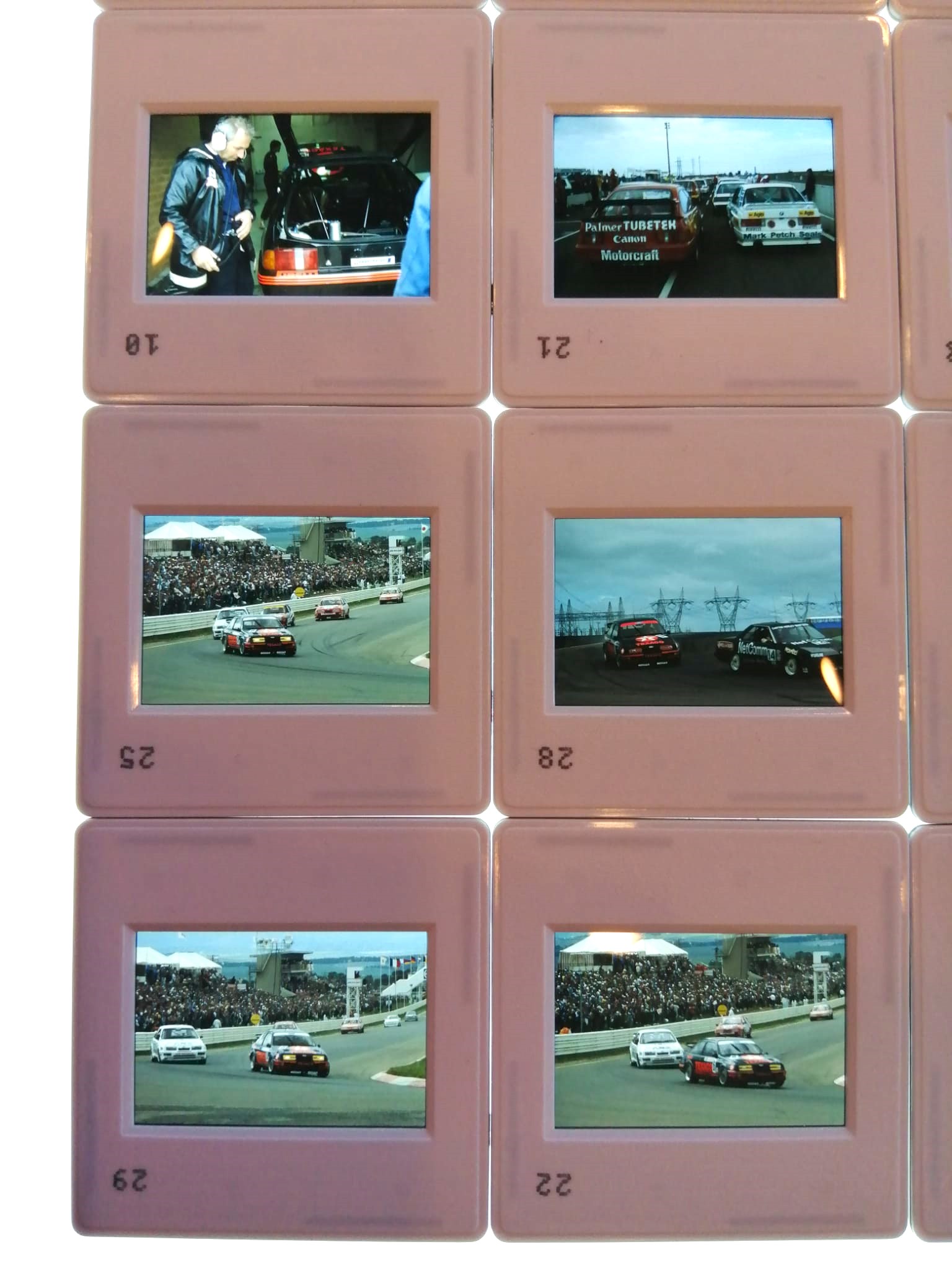 RARITÄT! 16 Stück alte Presse Foto DIAs, Texaco Eggenberger Ford Sierra RS 500 Cosworth, Tourenwagen WM Australien Calder 1987, 5x5cm