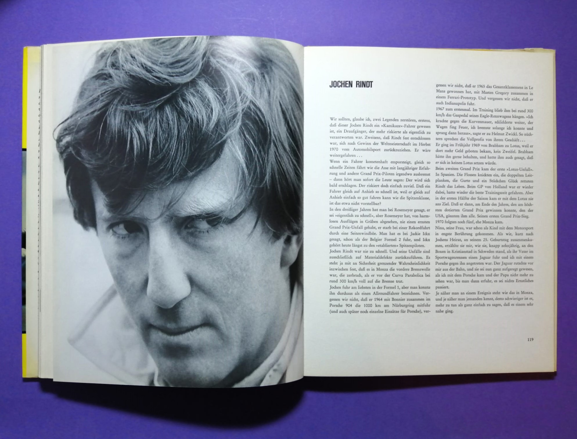 altes Buch, Rennfahrer, Formel 1 Grand Prix, Jochen Rindt, Bonnier, Chiron, Clark, Cevert, Chapman, Piper, Peterson, Siffert, Trips,..