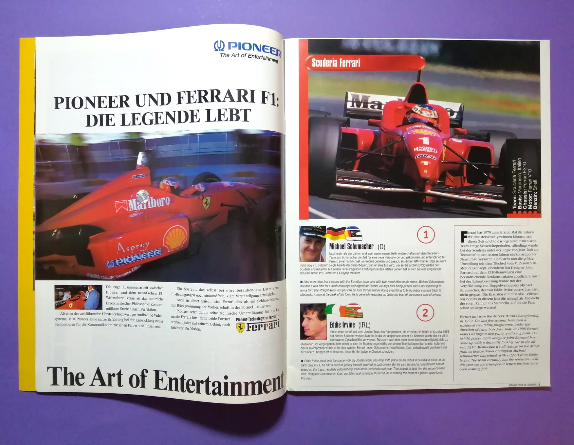 Offizielles Rennprogramm, Formel 1 Grand Prix Europa Nürburgring 1996, Michael Schumacher Ferrari,.. 