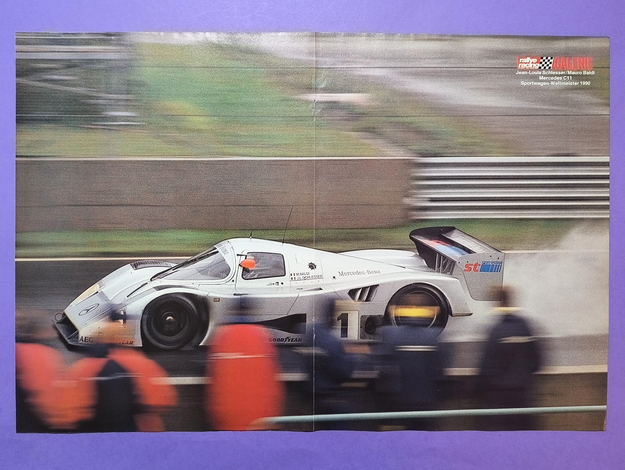 altes Poster, Sauber C11 Mercedes, Sportwagen Weltmeister 1990, 24h LeMans, Jean-Louis Schlesser, Mauro Baldi, 28x42cm