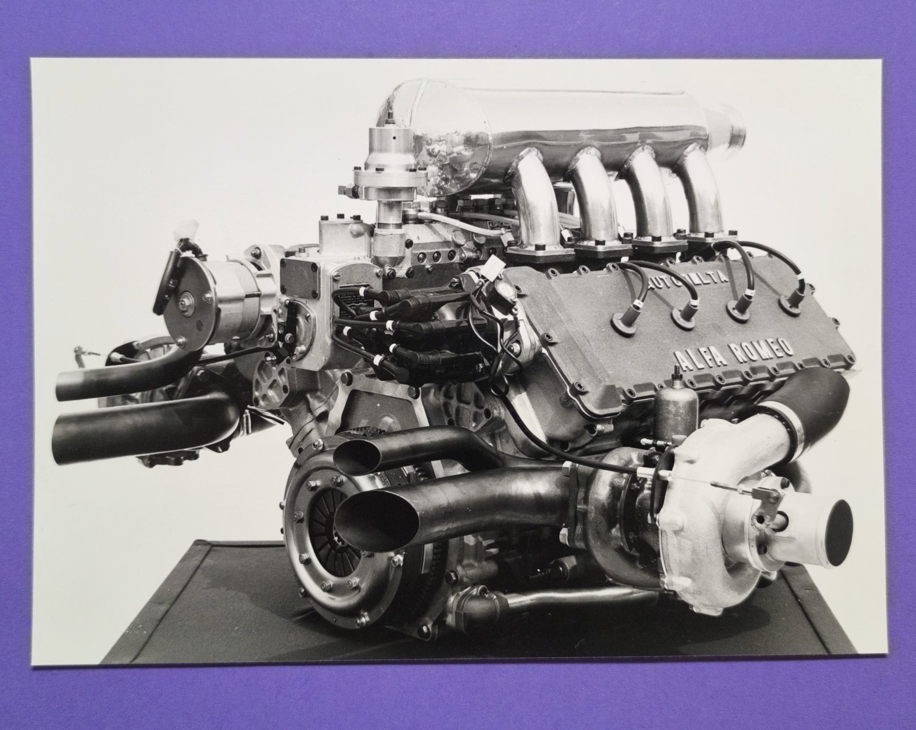 altes Pressefoto, Alfa-Romeo V8 Turbo Formel 1 Motor, Type 158, 80er Jahre, 16x22cm 