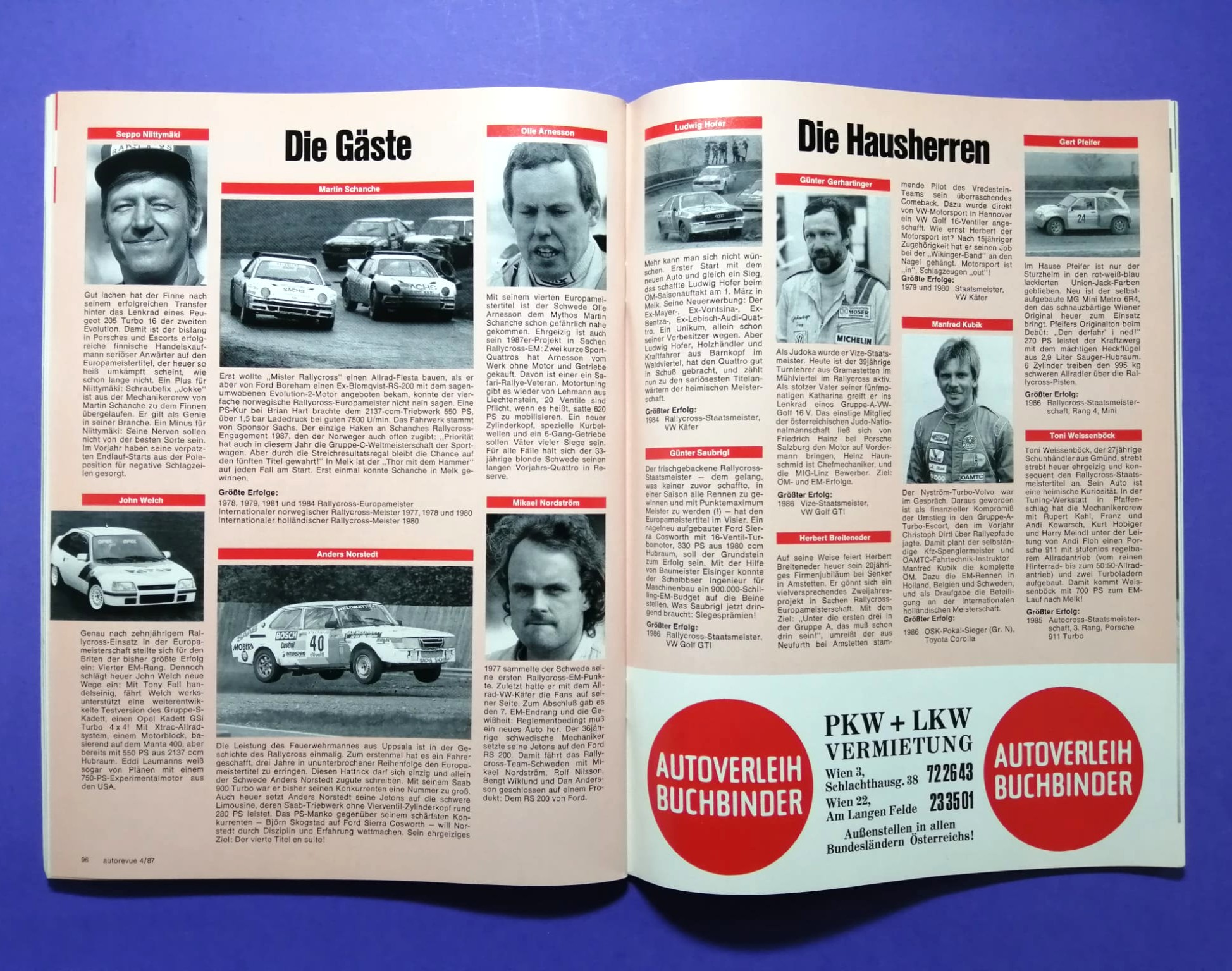 alte Auto Revue Zeitschrift Magazin Heft, 04/1987, Testbericht BMW M3 E30, Rallyecross EM Melk, Bentza, Breiteneder,.. mit Mittelposter Gerhard Berger, erster Ferrari Test Formel 1