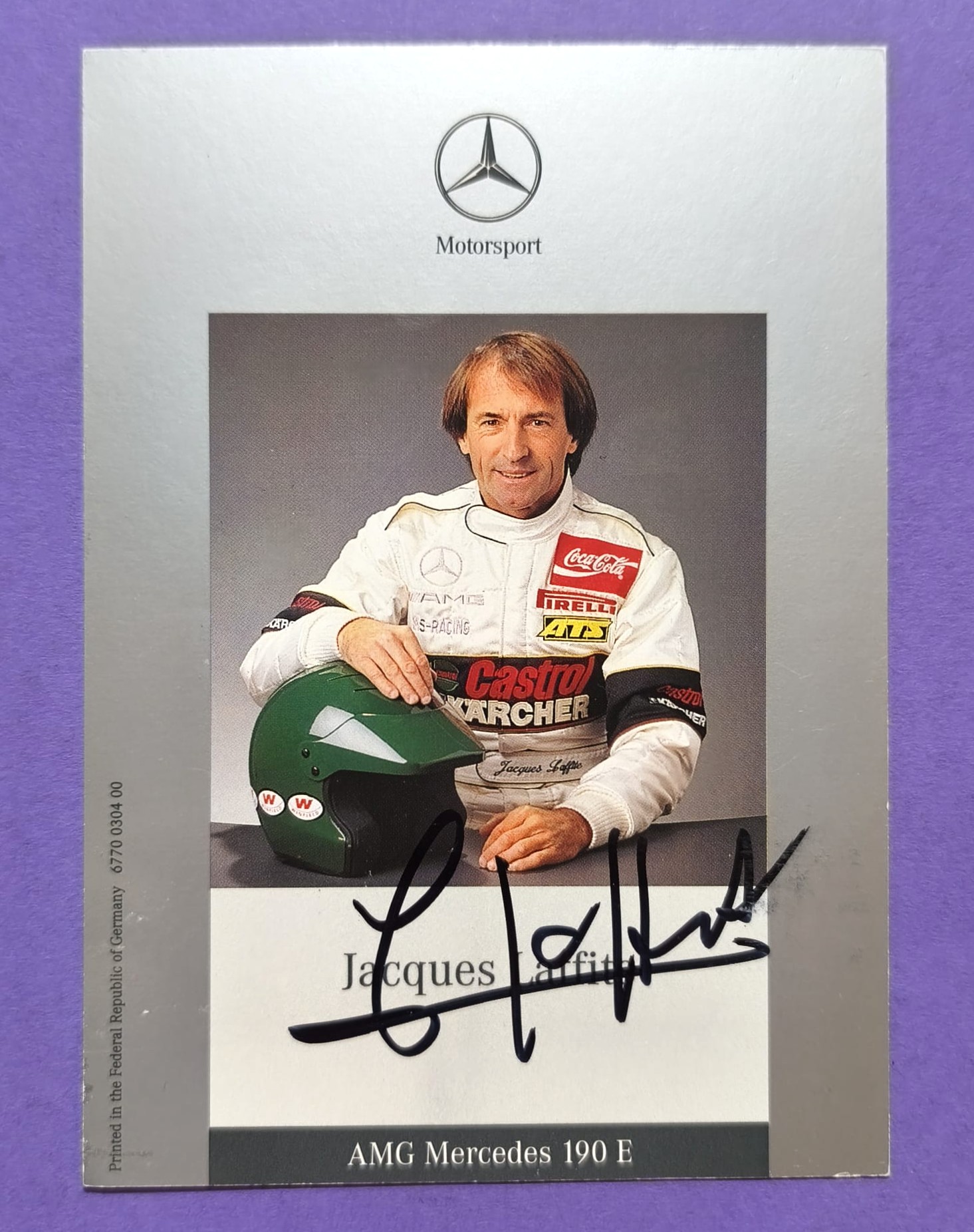 Original Autogramm, Jacques Laffite, AMG Mercedes-Benz 190E DTM 1992, alte Mercedes Karte 11x15cm