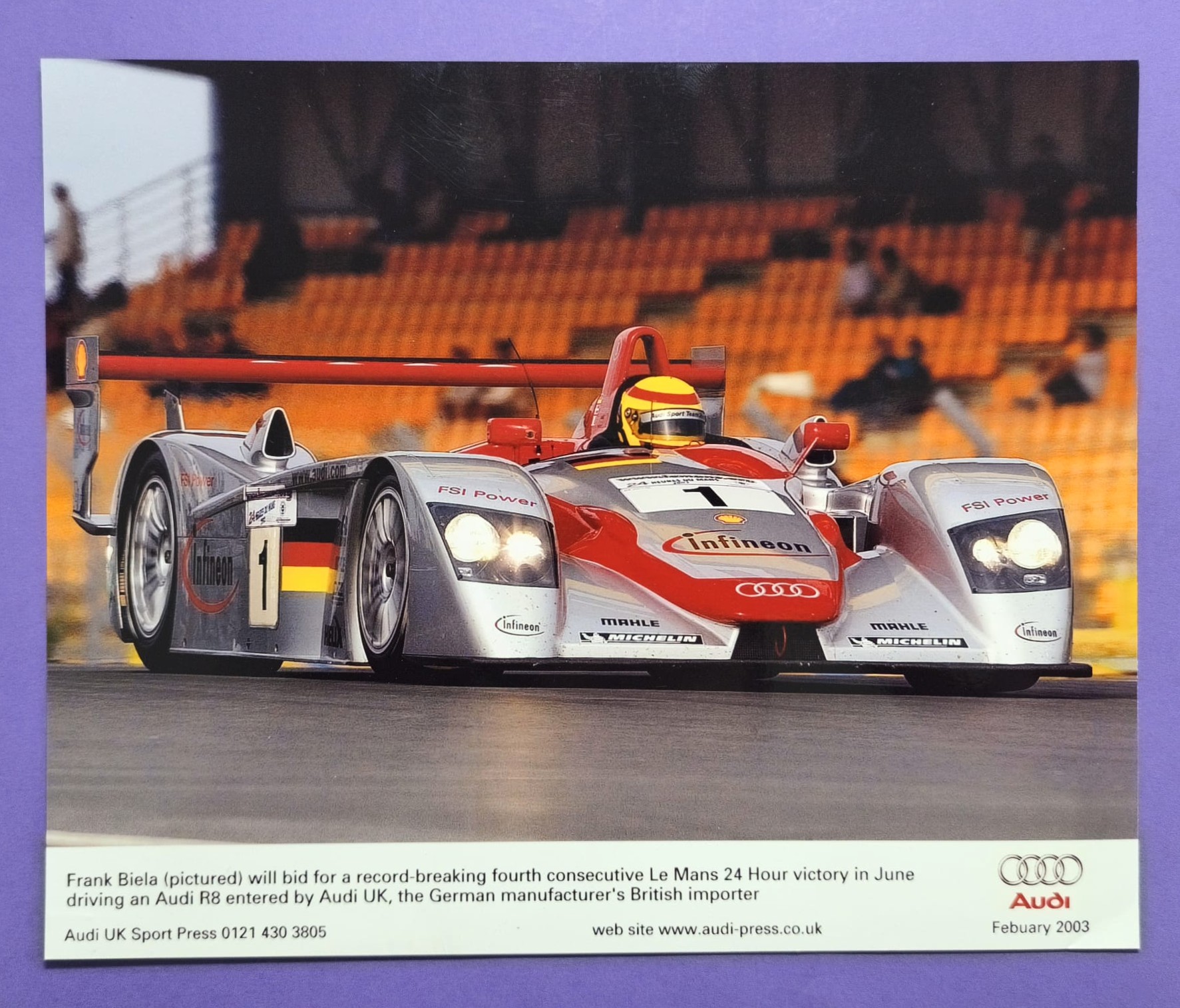 altes Presse Werksfoto, Audi R8, Sieger 24h LeMans 2002, Frank Biela, 20x25cm 