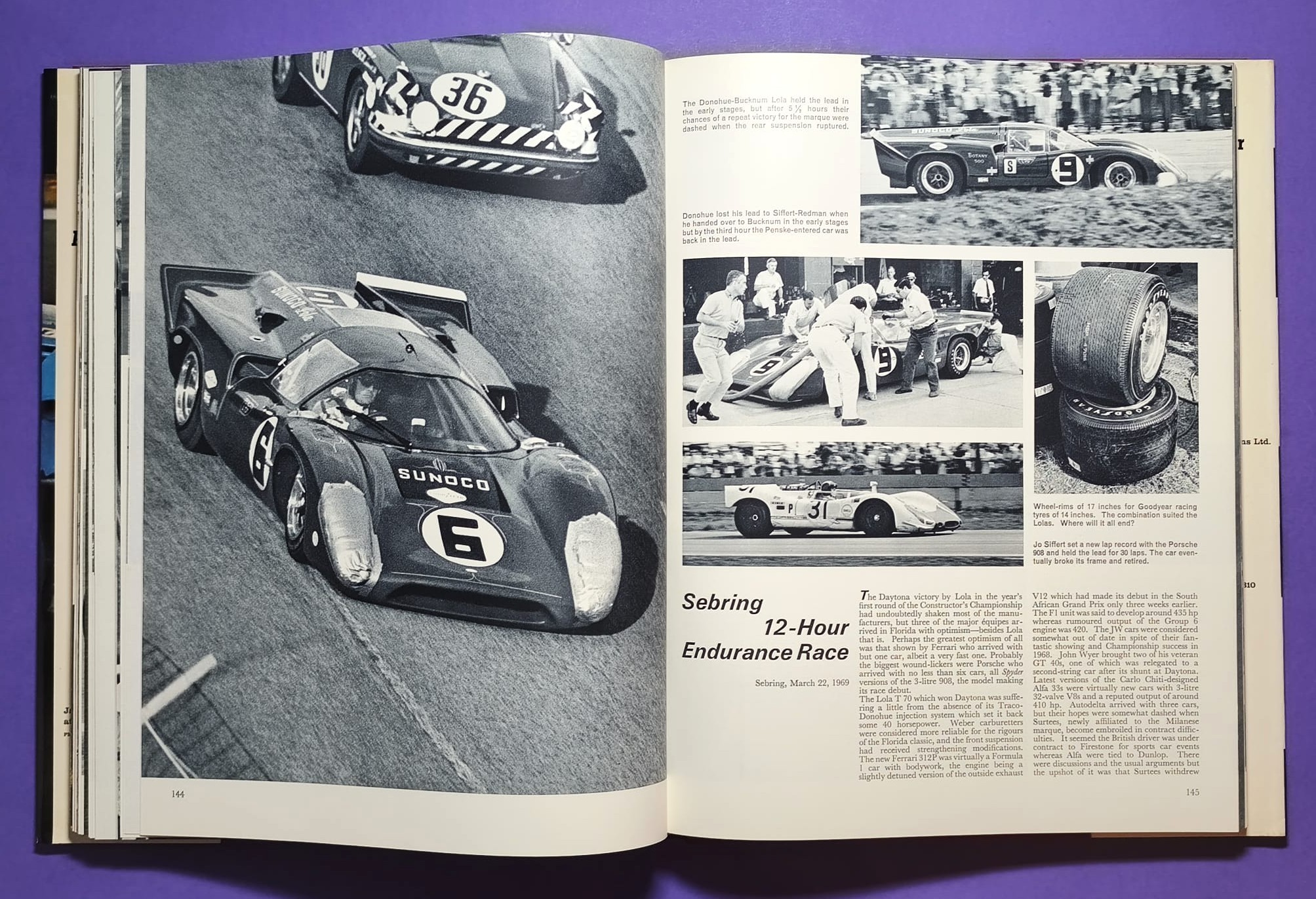 altes Buch, Automobile Year 1969-1970, Ford Capri, Opel Manta,.. Formel 1, LeMans, Rallye, Indy Car,.. Jochen Rindt, Hill, Ickx, Siffert, Stewart,.. Lotus, Ferrari, Porsche 917, Matra,.. ENGLISCH!