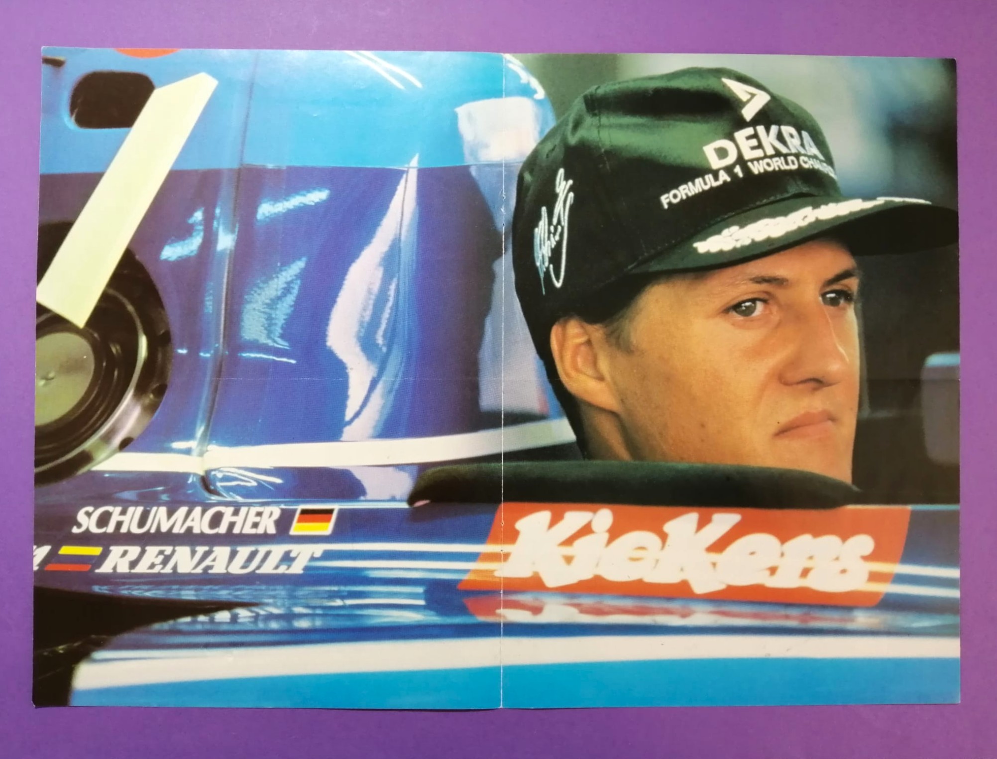 altes Doppelposter Michael Schumacher, Benetton Renault, Formel 1 Grand Prix Weltmeister 1995, 30x42cm