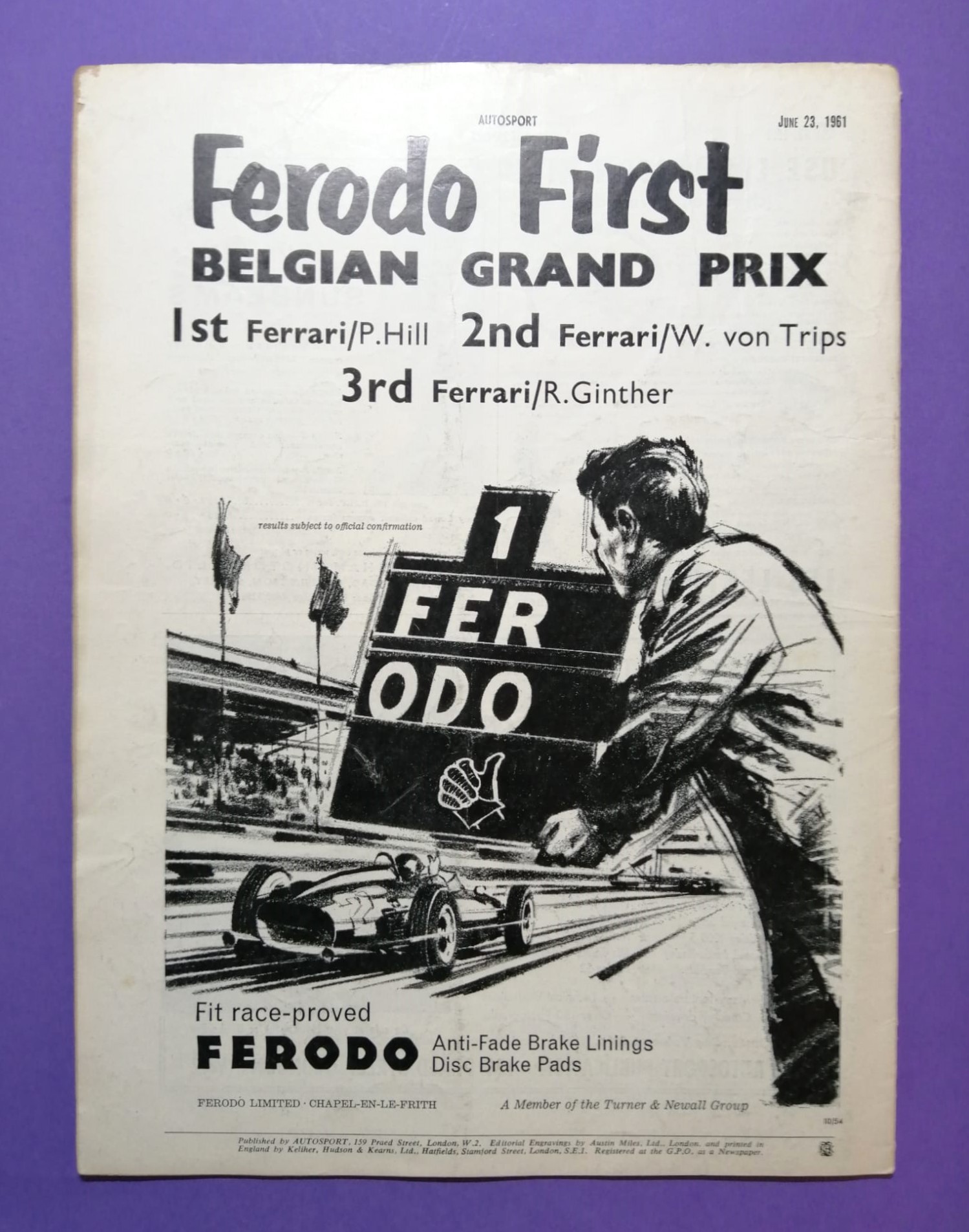 alte Zeitschrift Magazin Heft Autosport, 23. Juni 1961, Formel 1 Belgien Spa-Francorchamps, 24h LeMans,.. Englisch! 