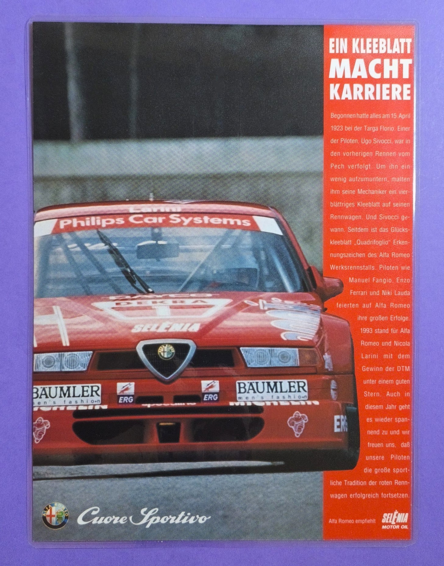 alte Alfa-Romeo Werbung laminiert, 155 V6 TI DTM, 1994 21x29cm
