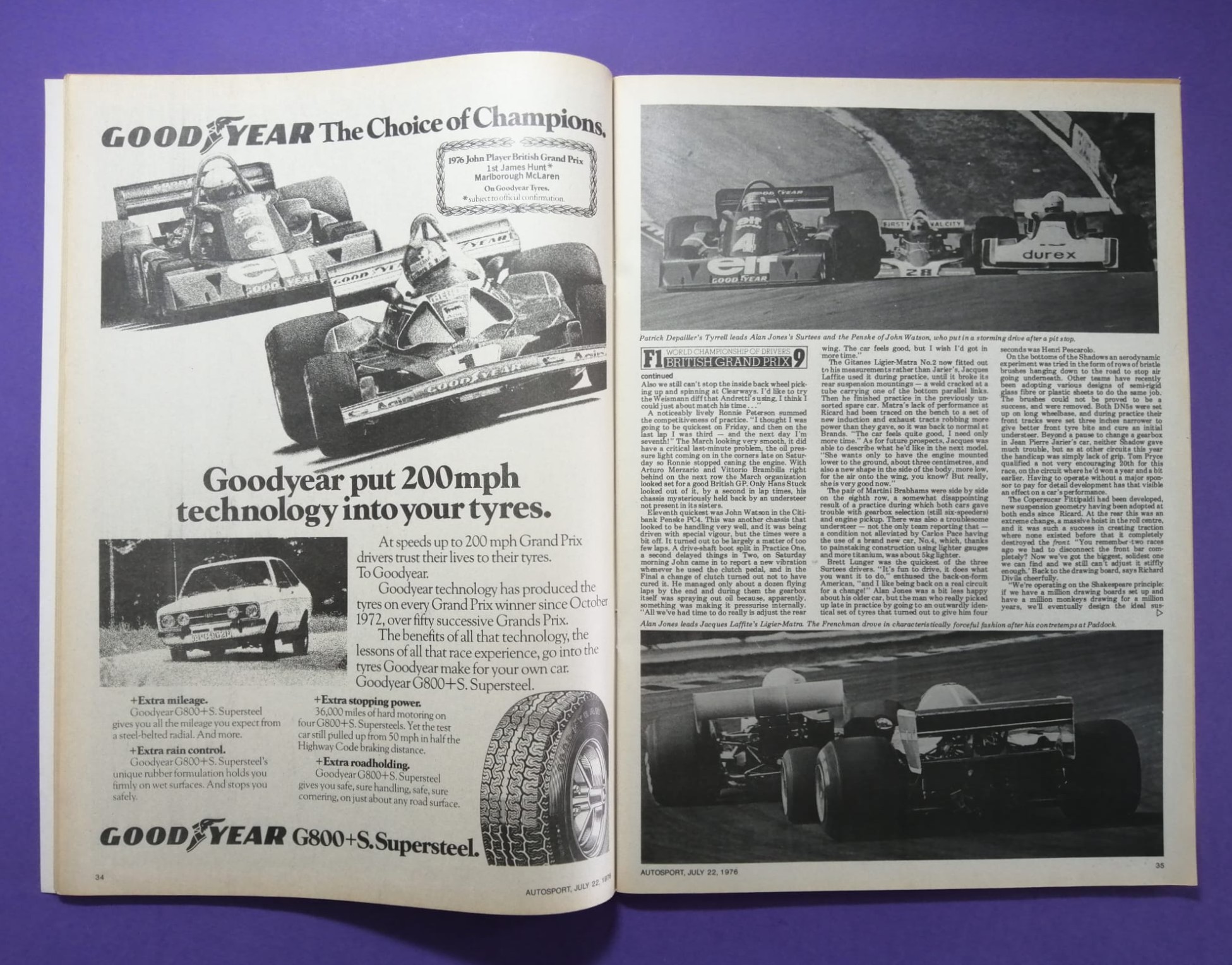 alte Zeitschrift Magazin Heft Autosport, 22. Juli 1976, James Hunt McLaren, Formel 1 Grand Prix Brands Hatch, mit Mittelposter John Watson Penske,.. Englisch!