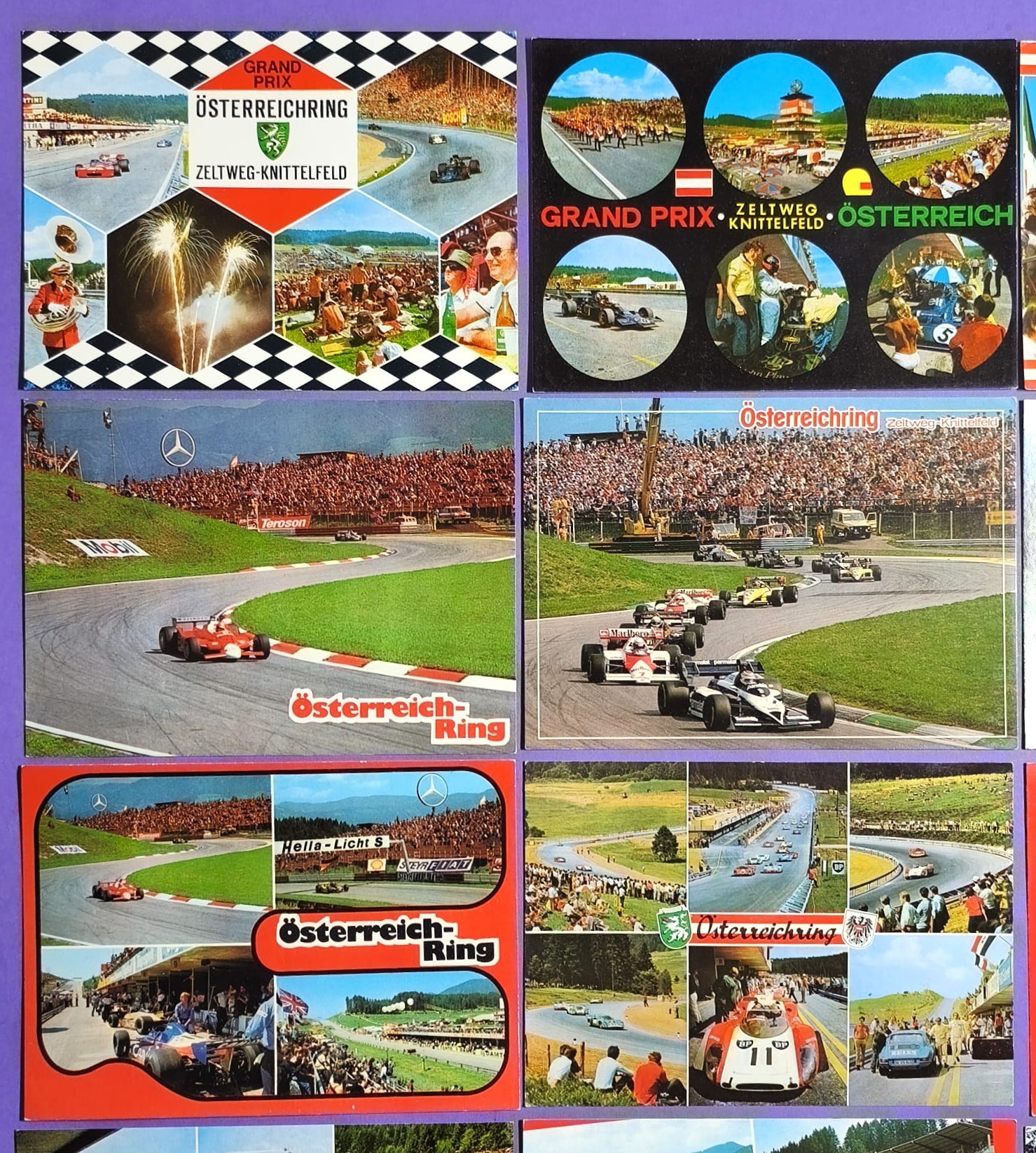 12 Stück alte Postkarten Österreichring Zeltweg, Formel 1 Grand Prix, 1000km Rennen,.. 70er bis 90er Jahre, 10x15cm