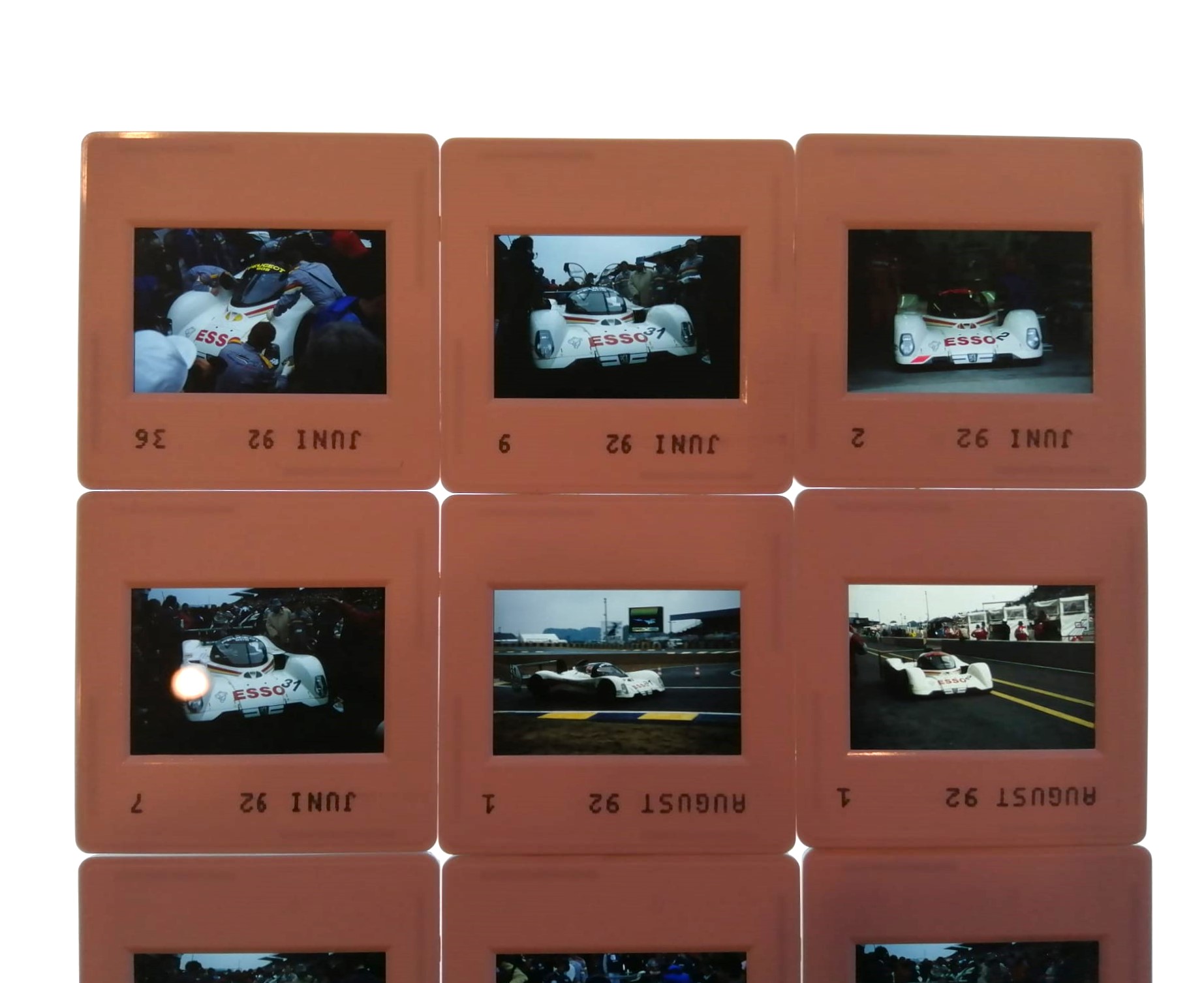 12 Stück alte Presse Foto DIAs, Peuegot 905, Sieger 24h LeMans 1992, 5x5cm