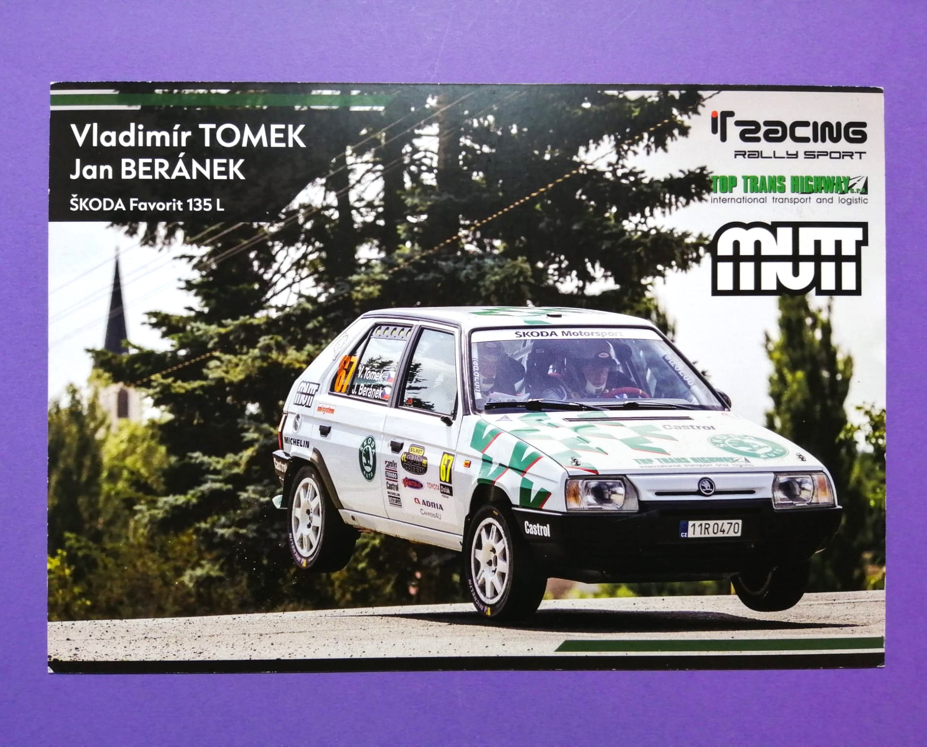 Autogrammkarte, Vladimir Tomek, Jan Beranek, Skoda Favorit 136L Rallye CZ, 15x21cm