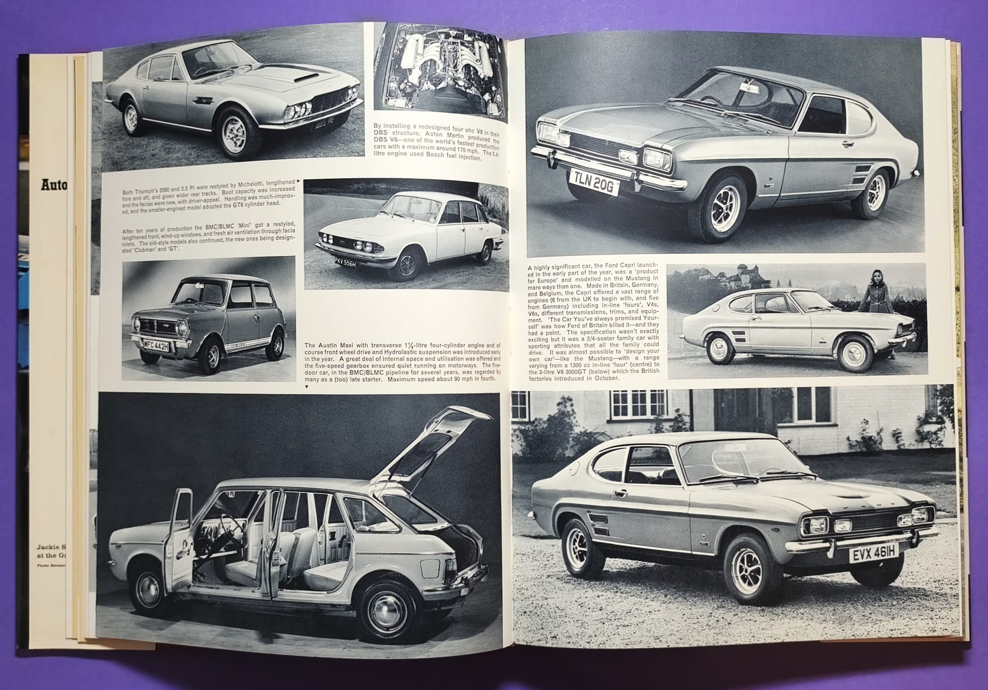 altes Buch, Automobile Year 1969-1970, Ford Capri, Opel Manta,.. Formel 1, LeMans, Rallye, Indy Car,.. Jochen Rindt, Hill, Ickx, Siffert, Stewart,.. Lotus, Ferrari, Porsche 917, Matra,.. ENGLISCH!