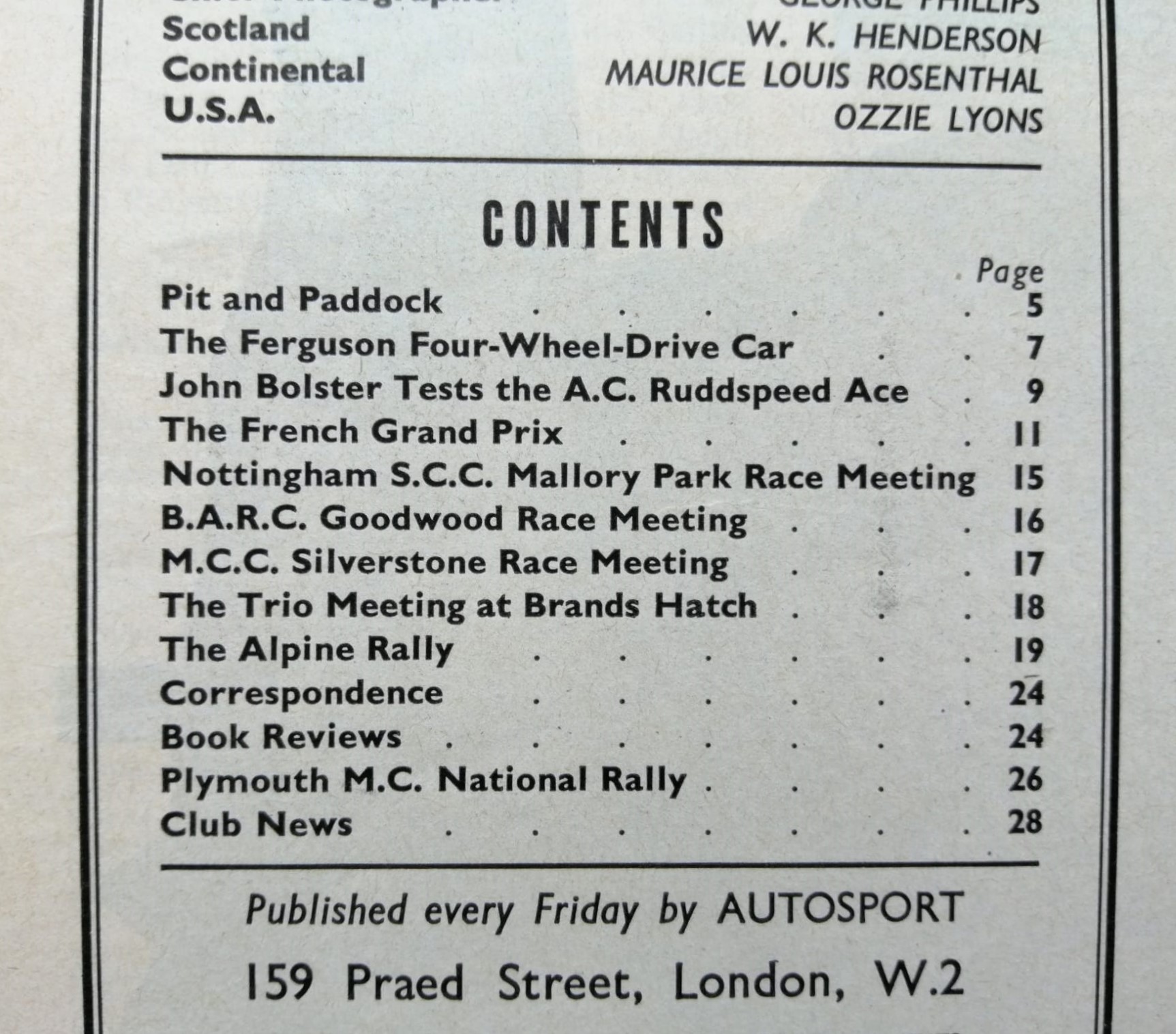 alte Zeitschrift Magazin Heft Autosport, 7. Juli 1961, Ferguson Four Wheel Drive P.99, Baghetti, Rallye,.. Englisch!