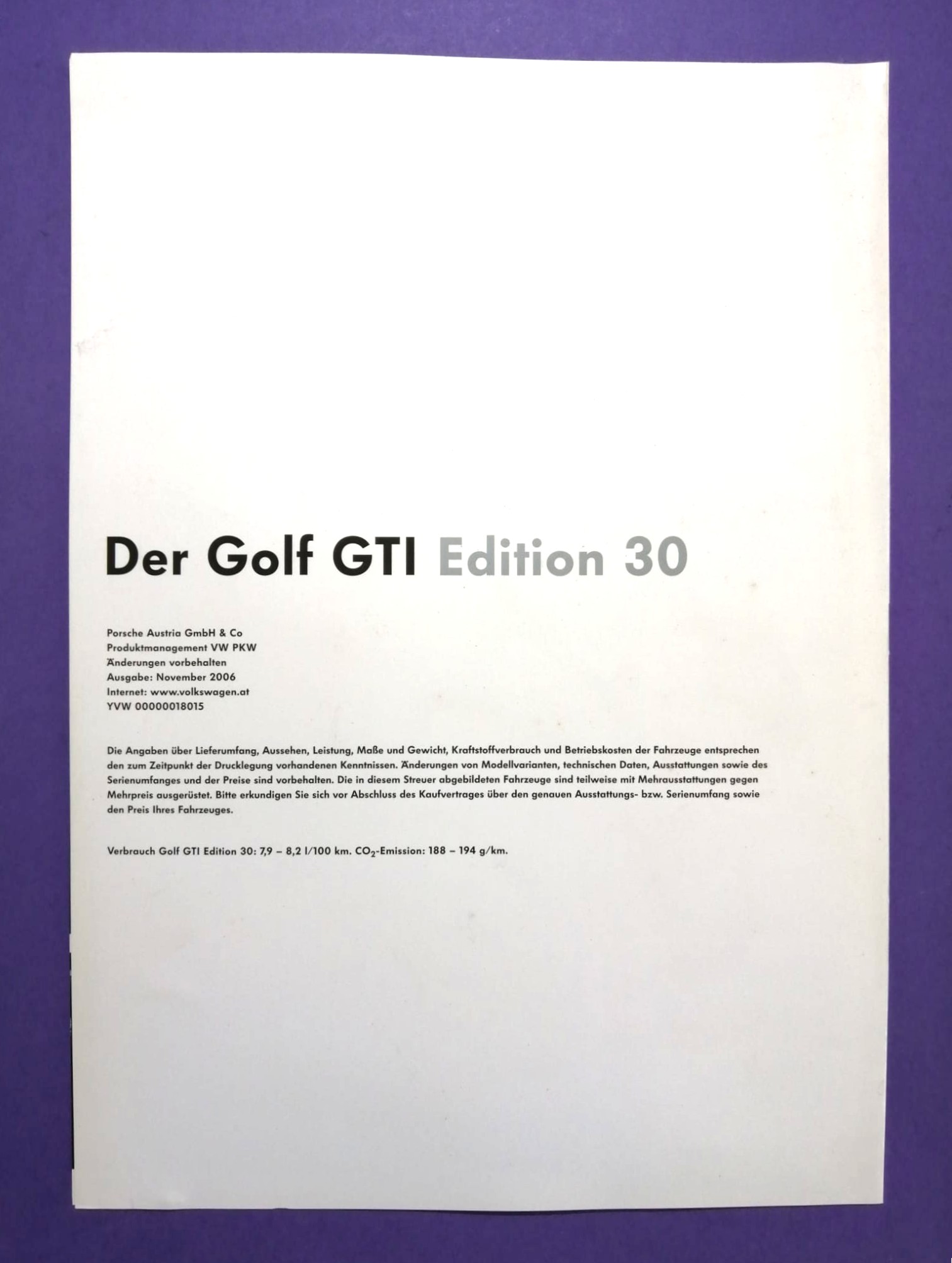 Original Autoprospekt, VW Golf 5 GTI Edition 30, 4 Seiten