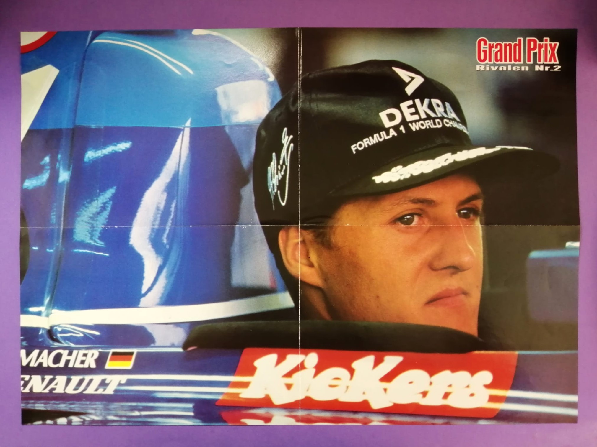 altes Doppelposter Michael Schumacher, Benetton Renault, Formel 1 Grand Prix Weltmeister 1995, 41x58cm