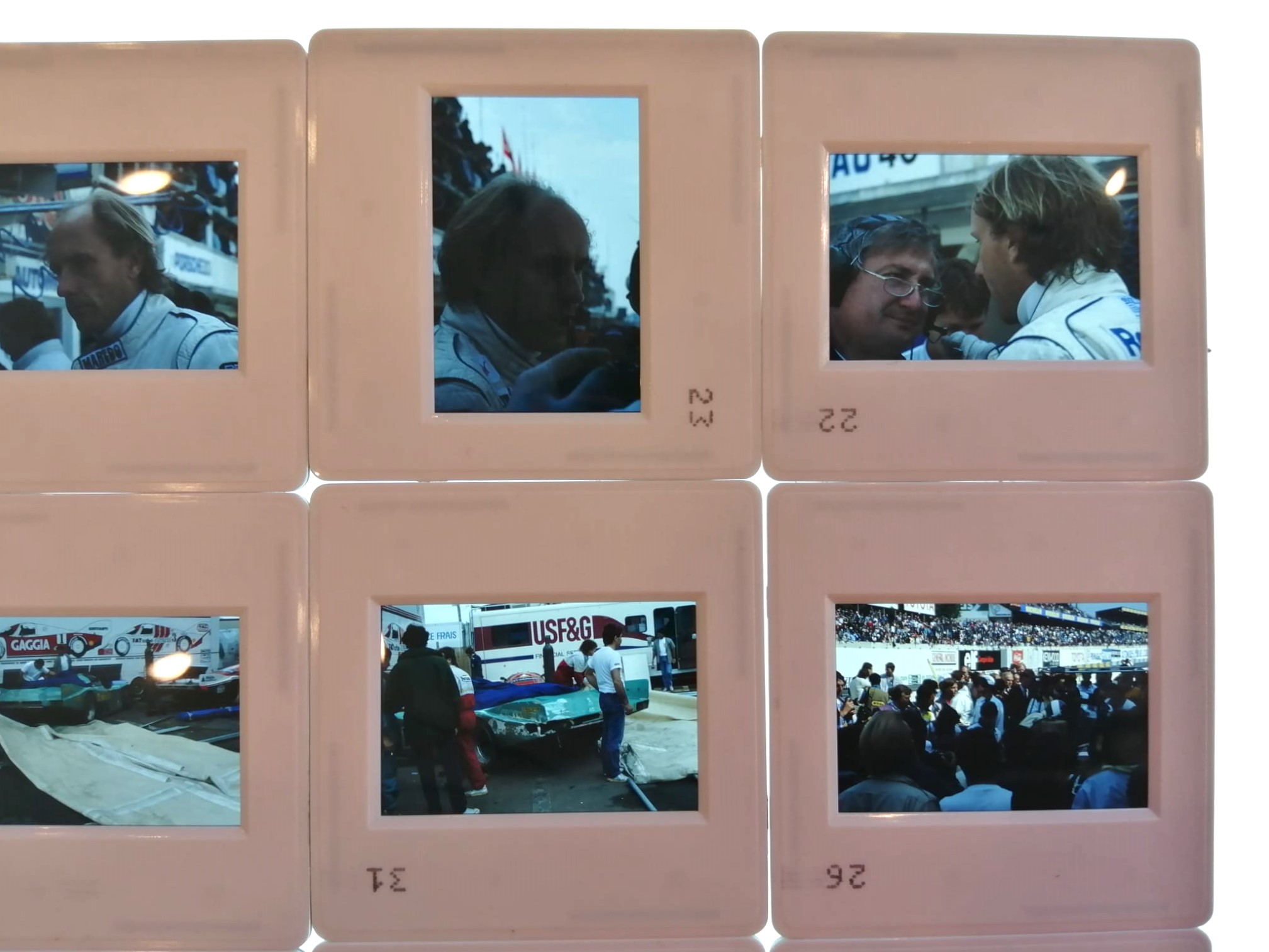 9 Stück alte Presse Foto DIAs, Hans Joachim Stuck, Porsche, 24h LeMans 1987, 5x5cm 