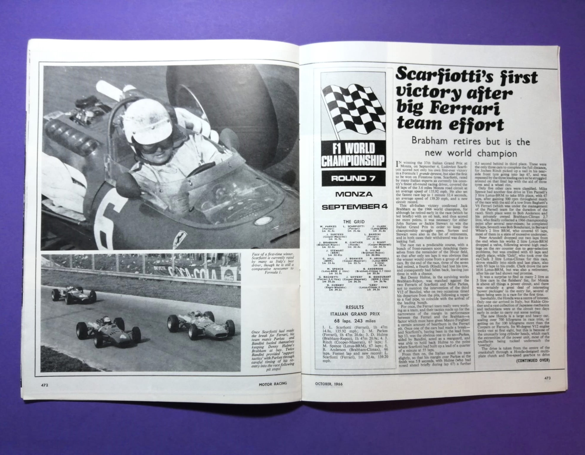 alte Zeitschrift Magazin Heft, Motor Racing, 10/1966, Jack Brabham, Formel 1 Grand Prix,.. Englisch!