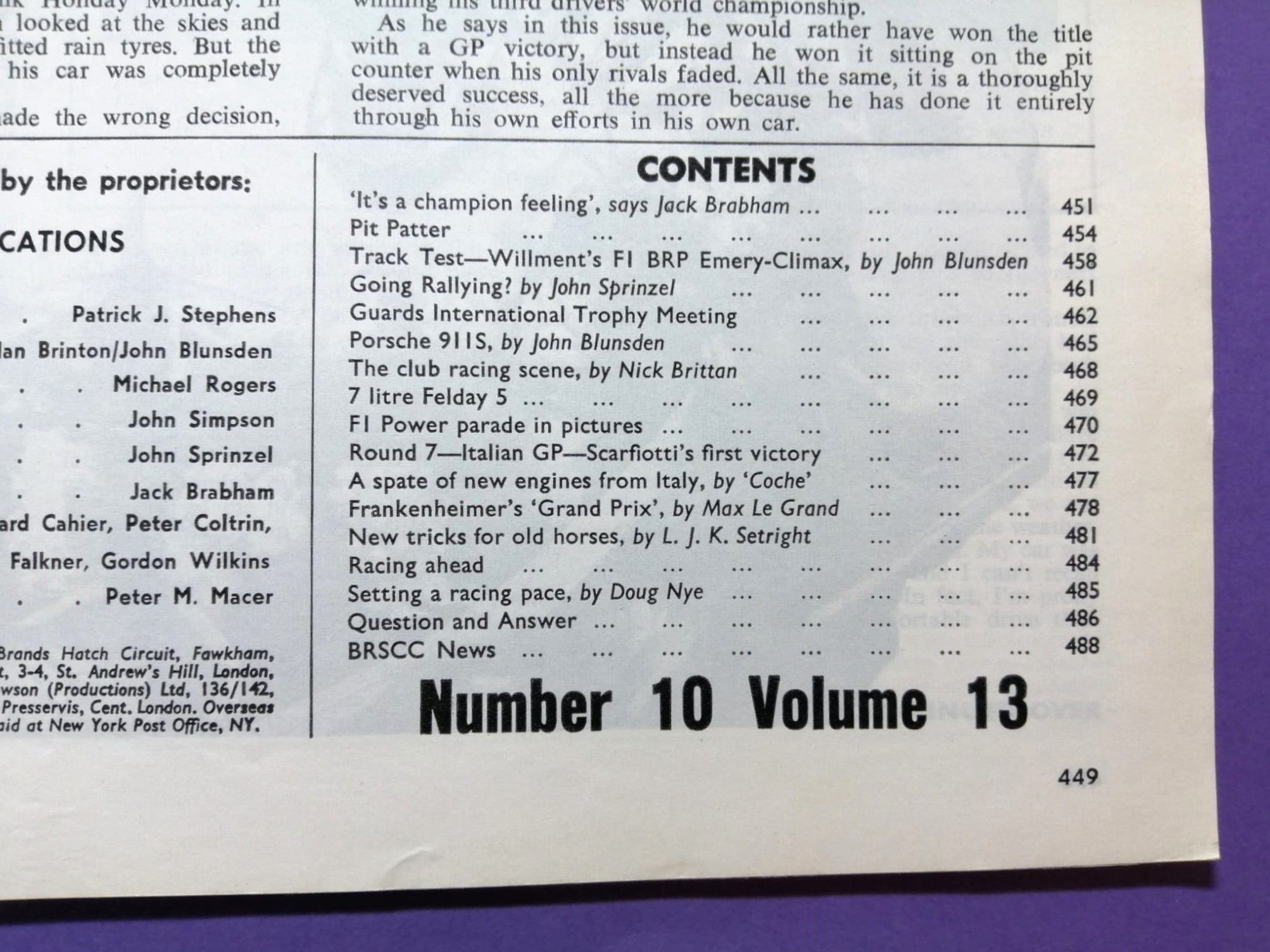 alte Zeitschrift Magazin Heft, Motor Racing, 10/1966, Jack Brabham, Formel 1 Grand Prix,.. Englisch!