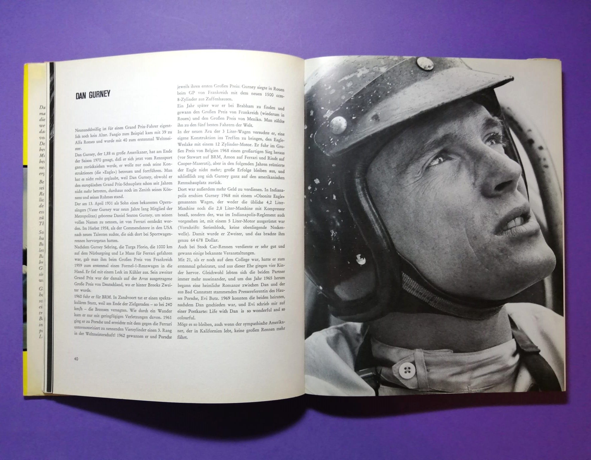 altes Buch, Rennfahrer, Formel 1 Grand Prix, Jochen Rindt, Bonnier, Chiron, Clark, Cevert, Chapman, Piper, Peterson, Siffert, Trips,..