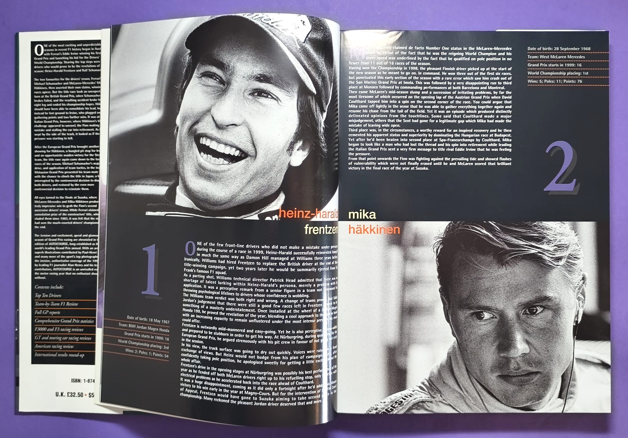 altes Motorsport Jahrbuch Autocourse 1999-2000, Formel 1, 3000, 3, Alex Zanardi, Schumacher, Häkkinen, Hill, Button,.. Ferrari, ProstGP,.. A1-Ring Spielberg, US, LeMans, Tourenwagen Nissan Primera, Volvo,.. MGF Cup, ENGLISCH!