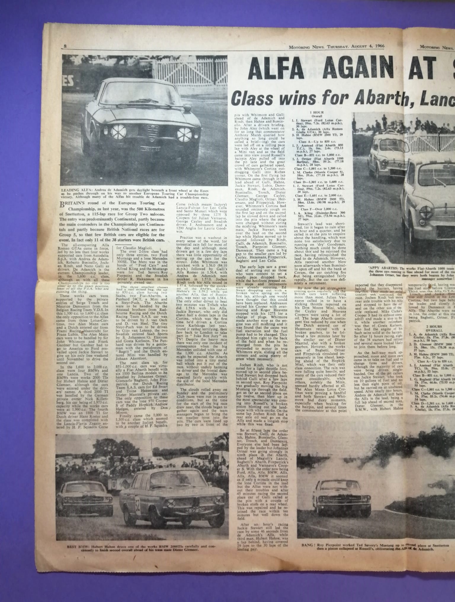 RARITÄT! alte Zeitung, Motoring News, 4. August 1966, Jack Brabham, Alfa Romeo,.. Englisch