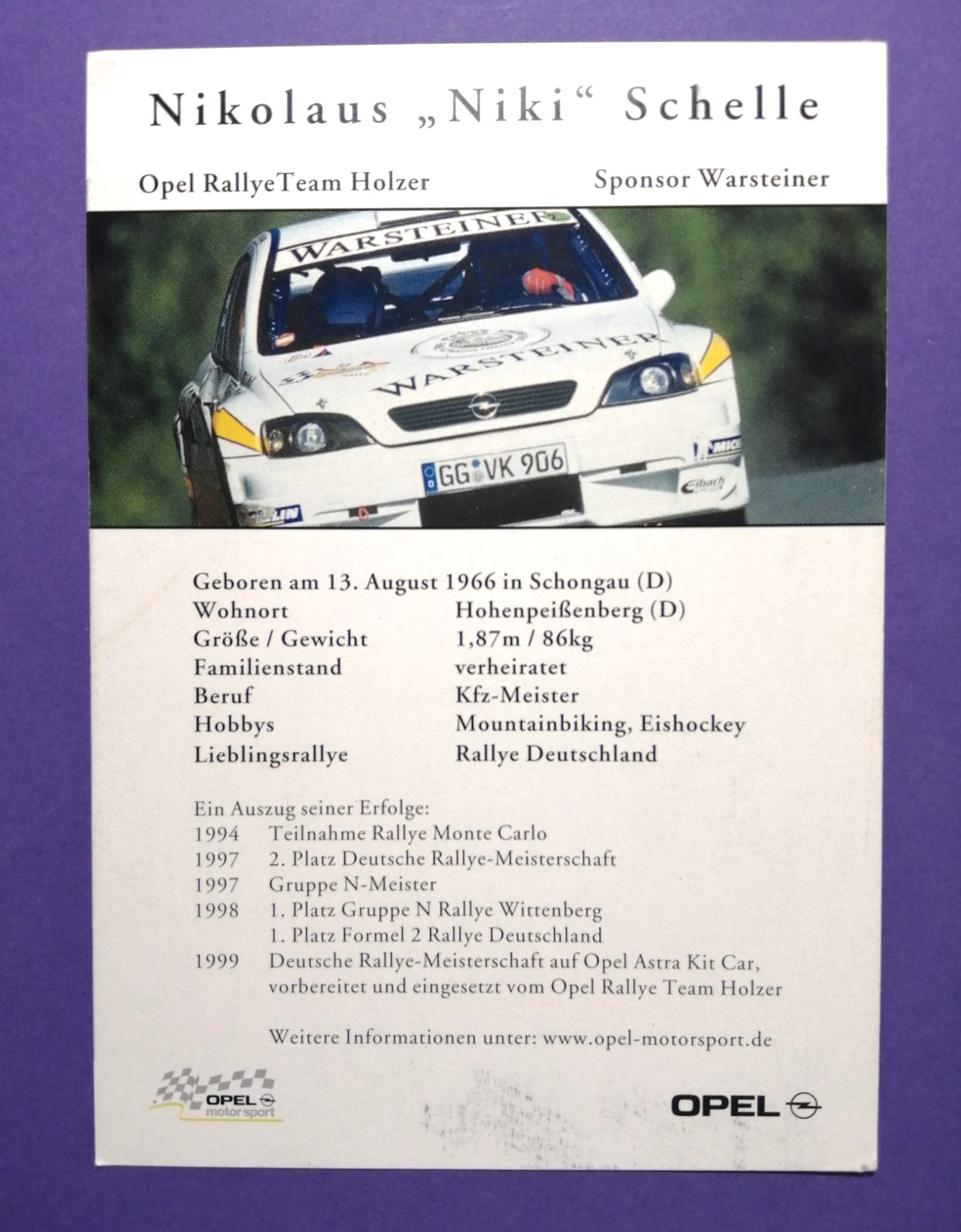 alte Autogrammkarte, Nikolaus Schelle, Opel Astra G Kit Car, Rallye Deutschland 1999, 11x15cm