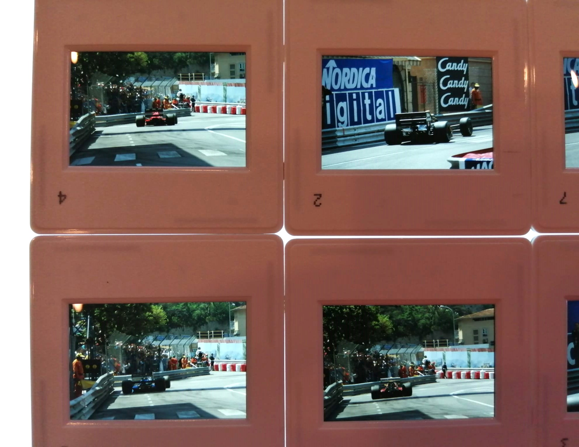 7 Stück alte Presse Foto DIAs, Formel 1 Grand Prix Monaco 1988, 5x5cm 