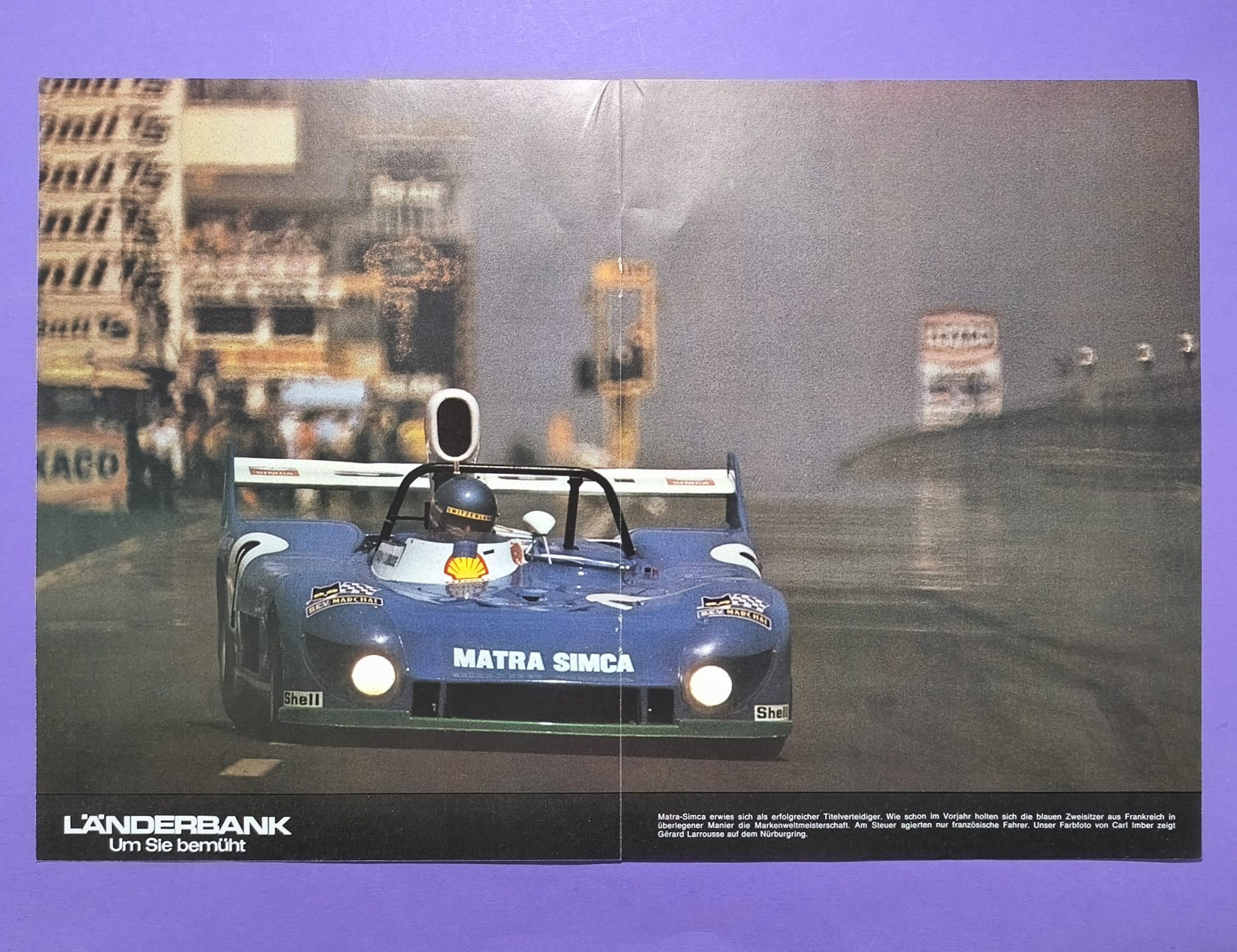 altes Poster, Gerard Larrousse, Matra-Simca, Marken WM Nürburgring 1974, 28x42cm