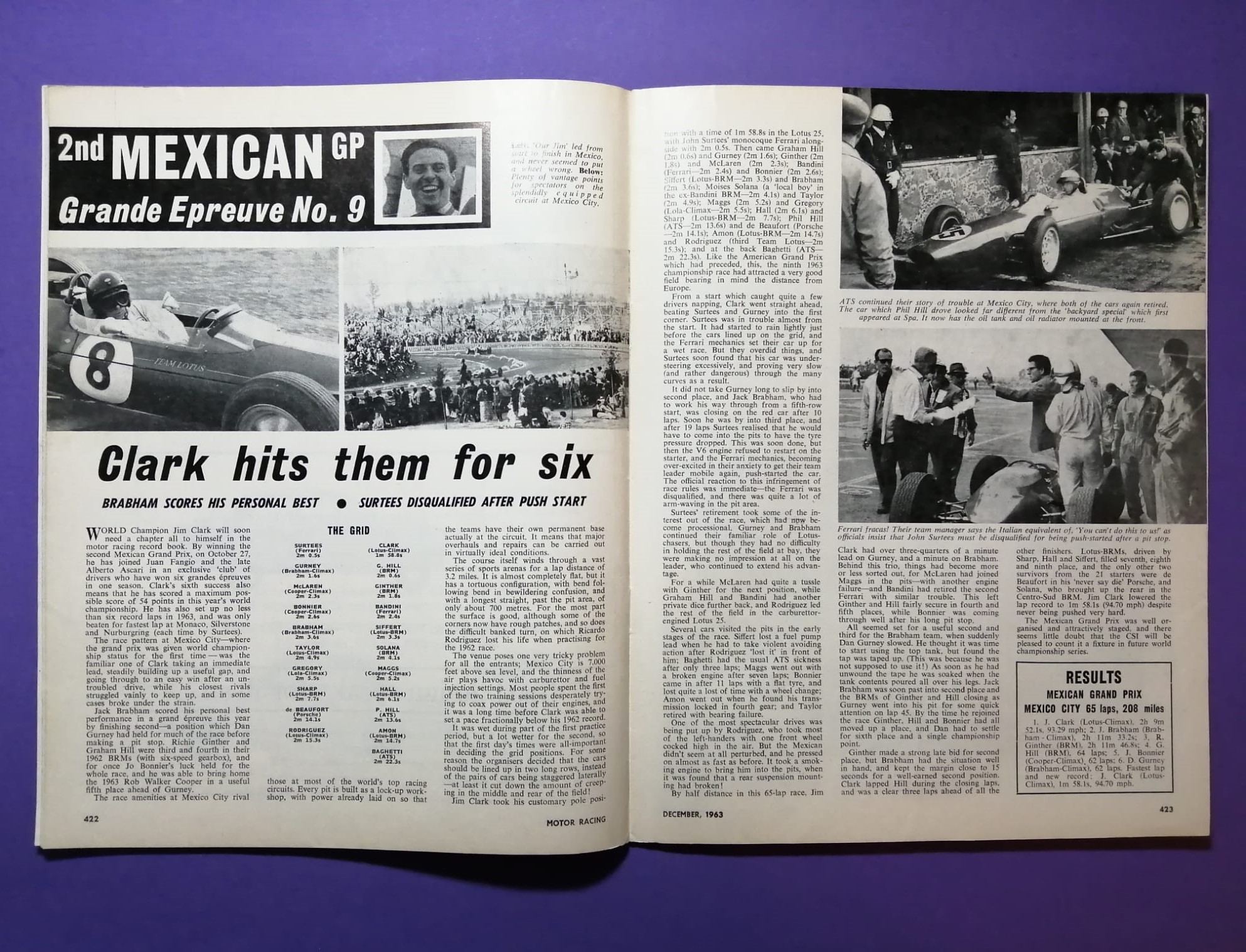 alte Zeitschrift Magazin Heft Motor Racing, 12/1963, Jim Clark Lotus, Formel 1 Grand Prix Mexico, MINI Cooper,.. Englisch! 