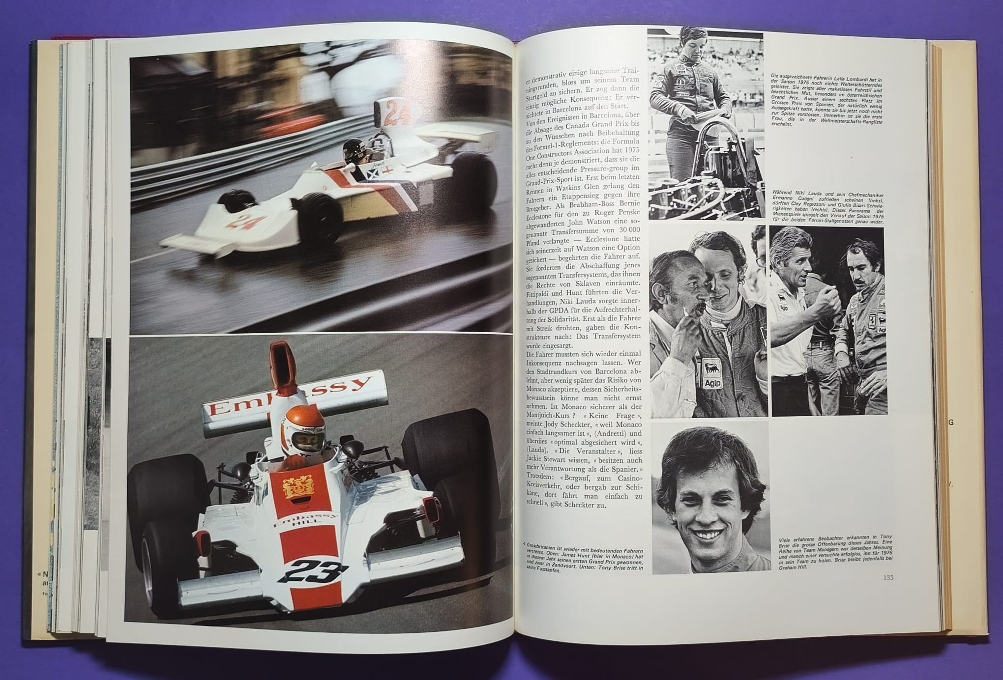 altes Buch, Auto Jahr 1975-1976, Nr. 23, Alfa, Lancia Stratos, Jaguar, Porsche, Rolls-Royce, .. Formel 1, 3, LeMans, Rallye,.. 6 Rad Tyrrell, Niki Lauda Ferrari, Hunt, McLaren, Lotus,..