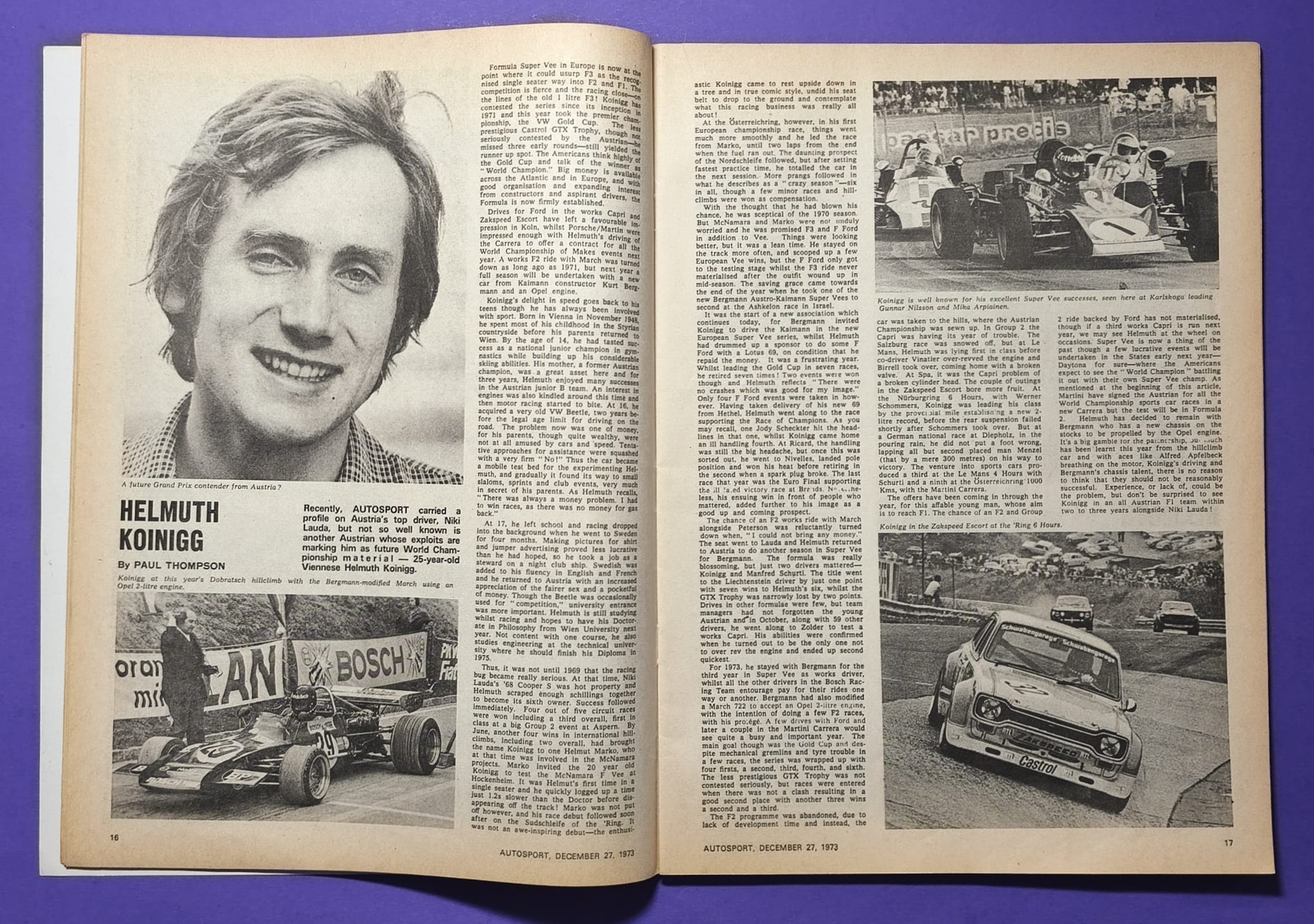 alte Zeitschrift Magazin Heft Autosport, 27. Dezember 1973, Renault Alpine A110 Rallye, Helmut Koinigg,.. mit Mittelposter Toyota Rallye, Englisch!