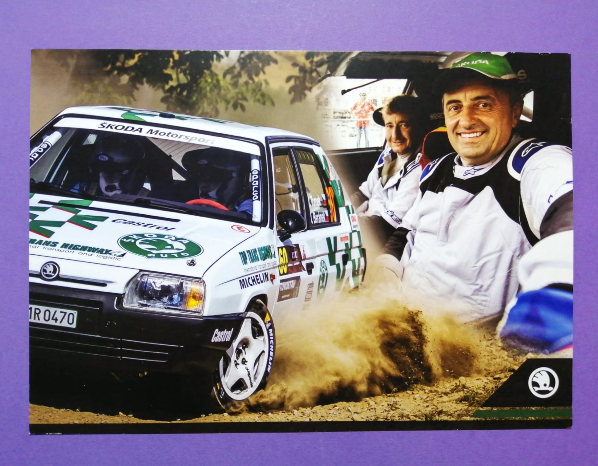 Autogrammkarte, Vladimir Tomek, Jan Beranek, Skoda Favorit 136L Rallye CZ, 15x21cm