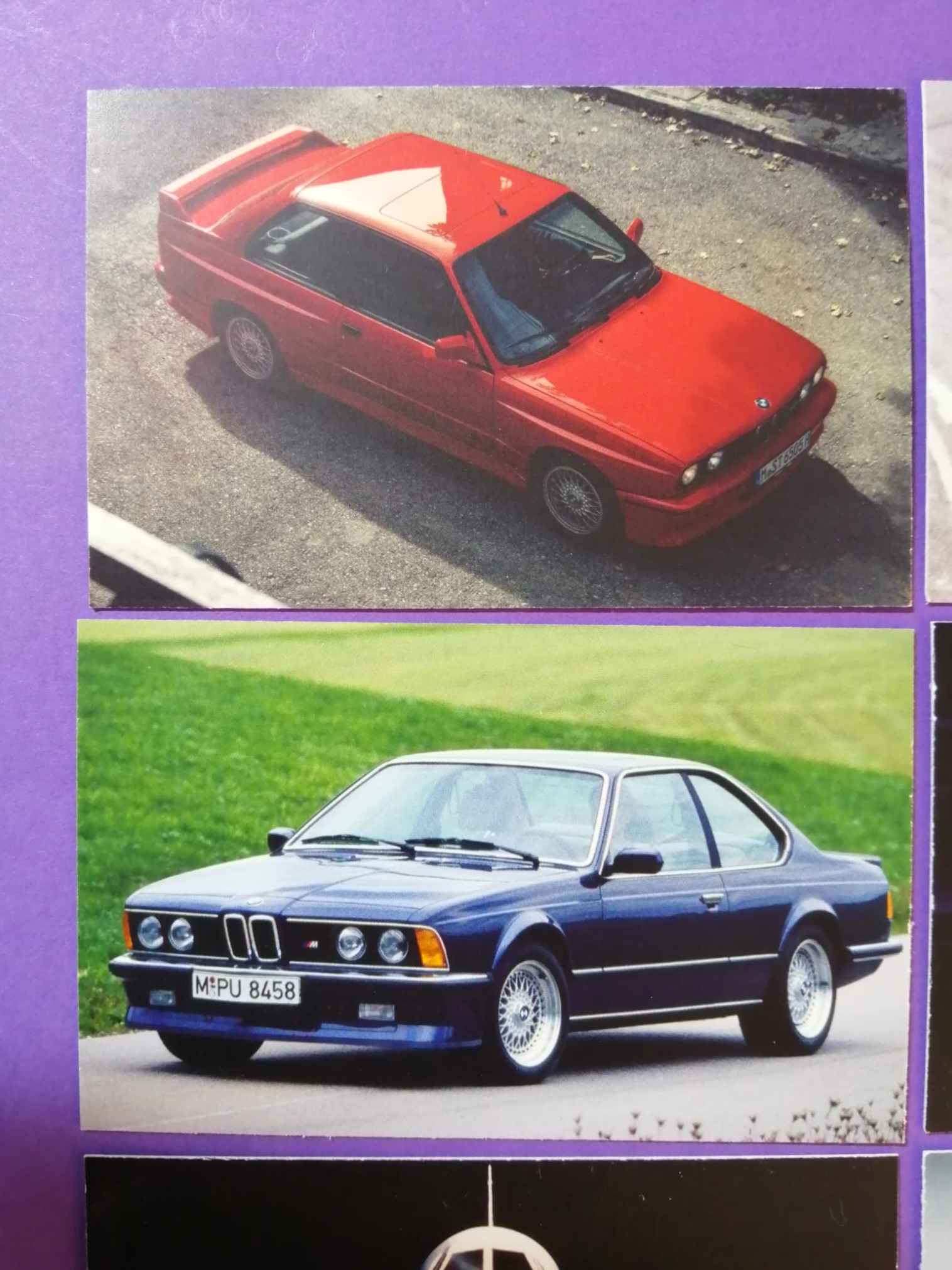 6 Stück Karten, Fotomotive BMW M1, M3 E30 E46, 320i DRM, 635 CSi, 5,5 x 9 cm