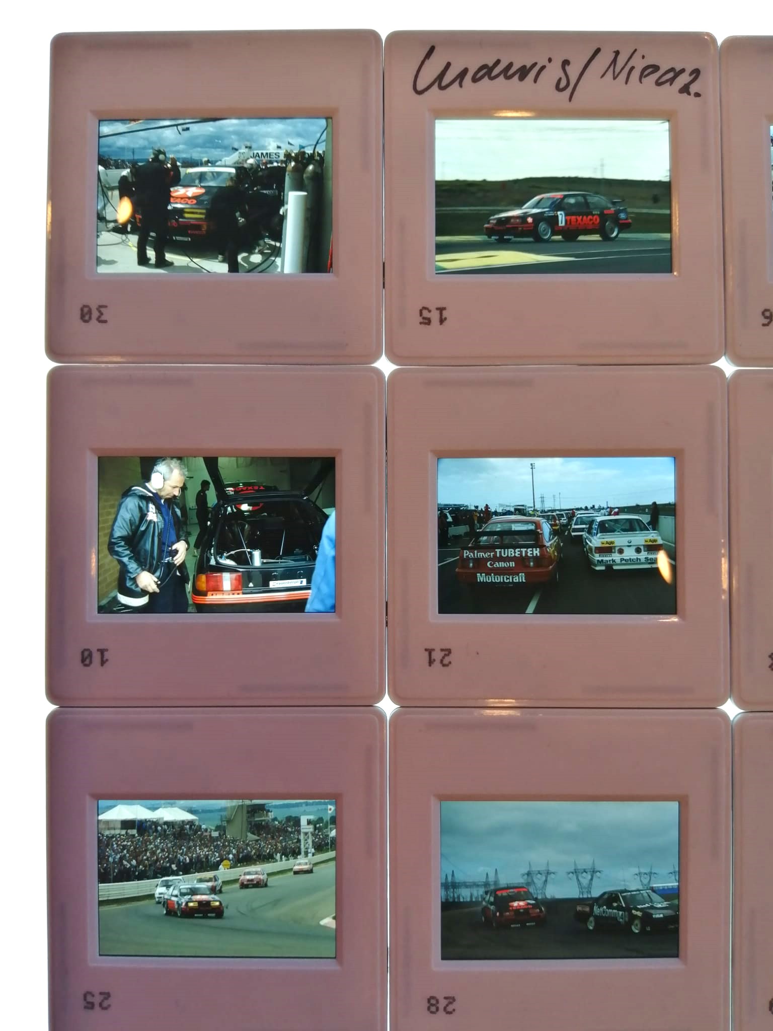 RARITÄT! 16 Stück alte Presse Foto DIAs, Texaco Eggenberger Ford Sierra RS 500 Cosworth, Tourenwagen WM Australien Calder 1987, 5x5cm