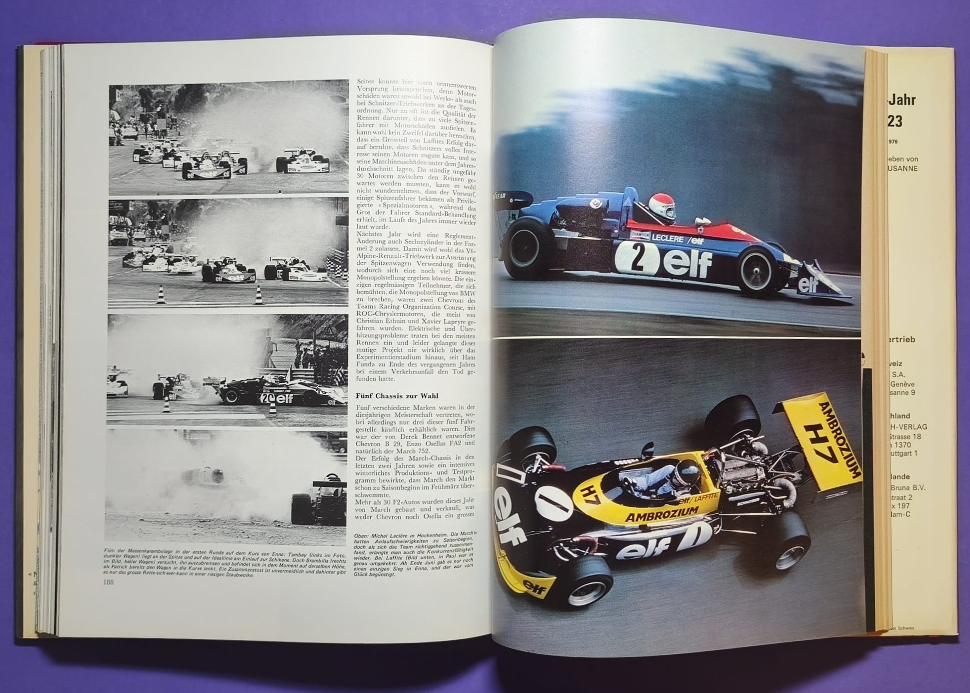 altes Buch, Auto Jahr 1975-1976, Nr. 23, Alfa, Lancia Stratos, Jaguar, Porsche, Rolls-Royce, .. Formel 1, 3, LeMans, Rallye,.. 6 Rad Tyrrell, Niki Lauda Ferrari, Hunt, McLaren, Lotus,..