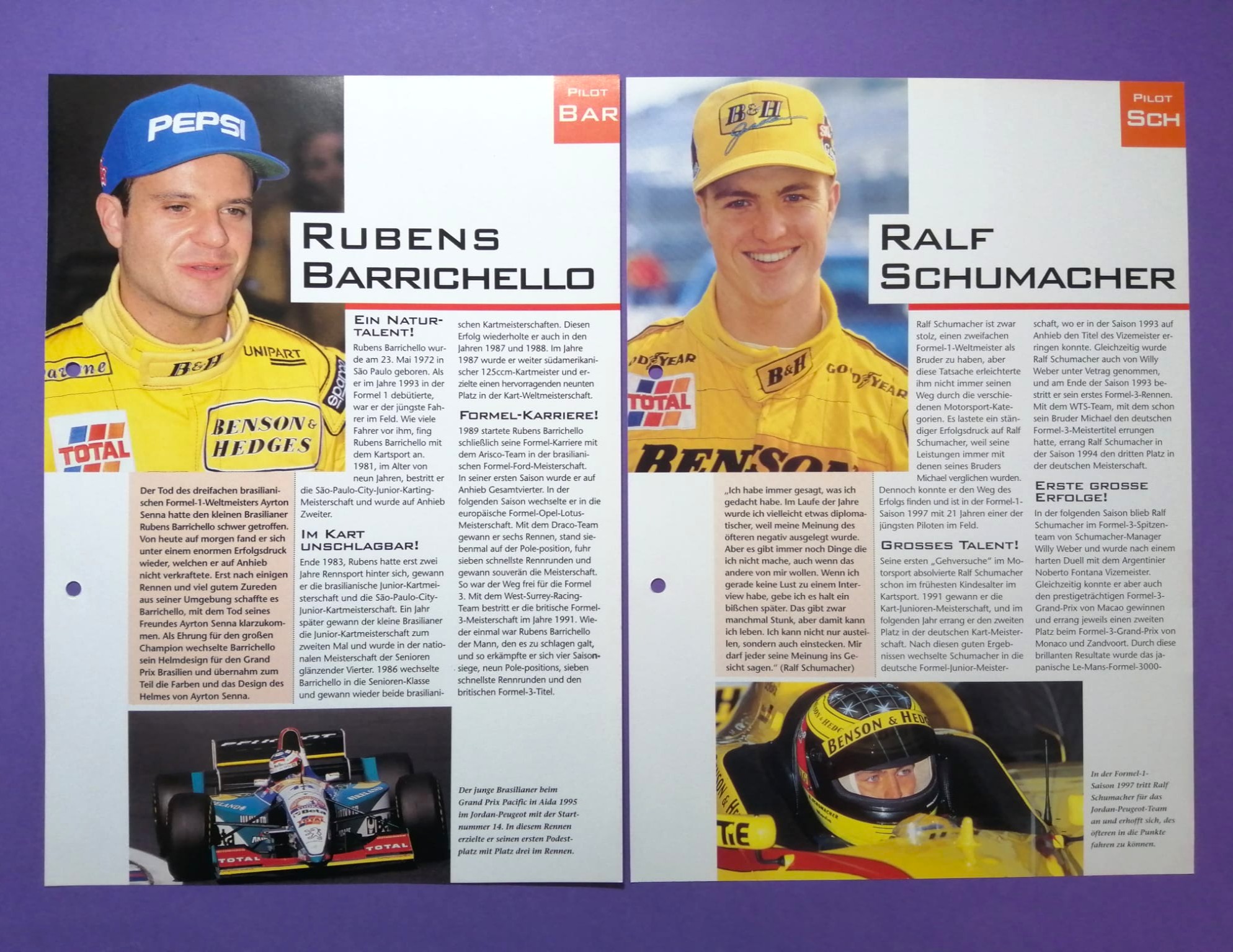 7 Stück alte Folder, Jordan, Formel 1 Grand Prix Team 1995-1997, M. Brundle, R. Barrichello, E. Irvine, R. Schumacher