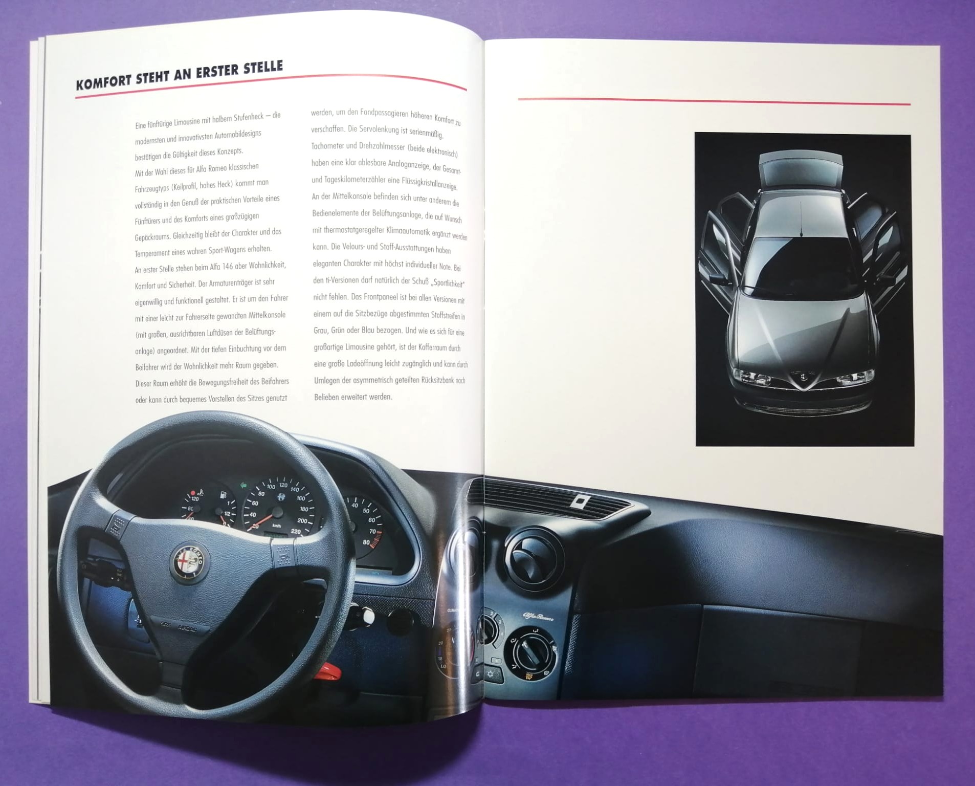 altes Original Autoprospekt, Alfa-Romeo 146, TI,... aus dem Jahr 1998, 4 teilig