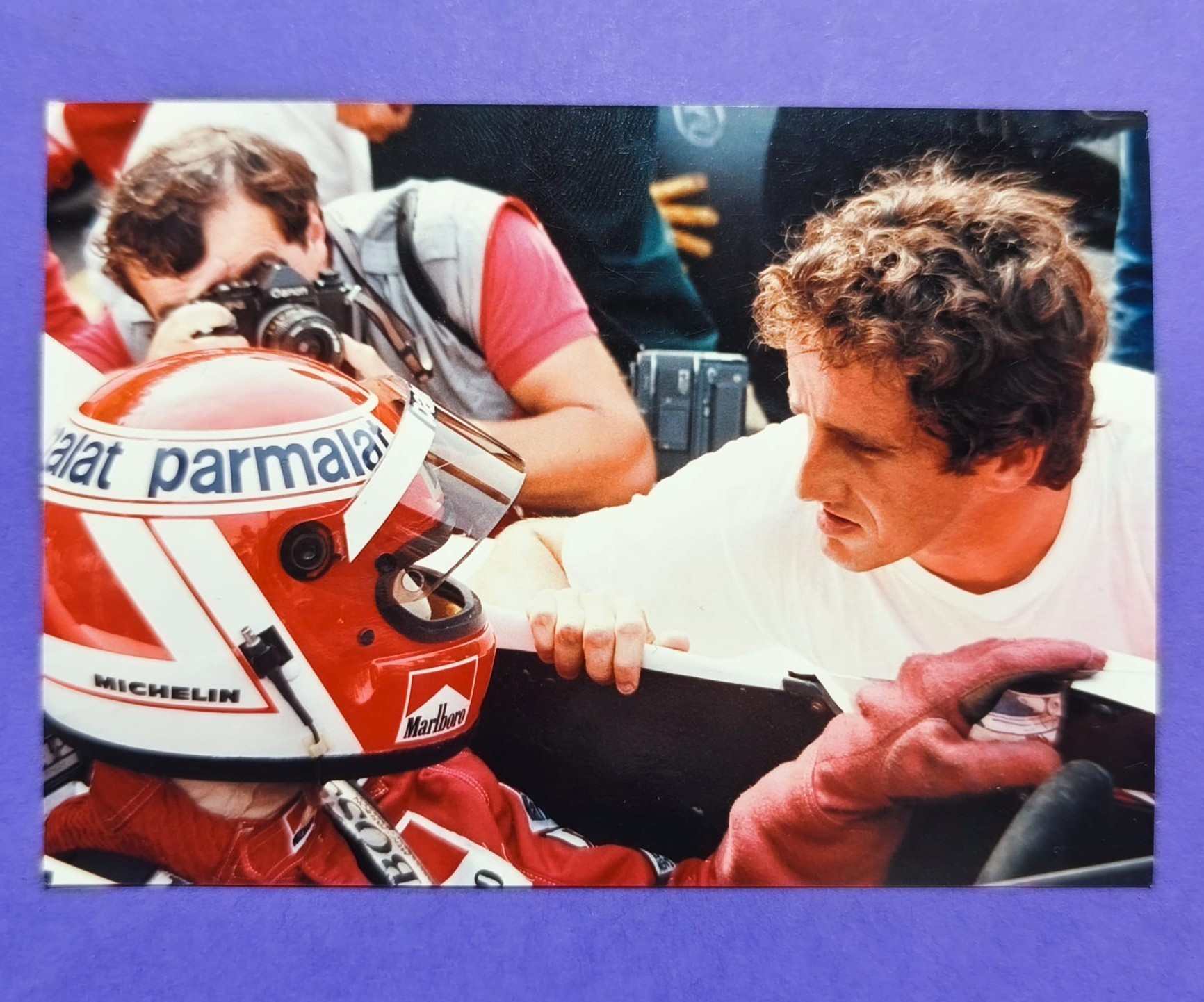 altes Pressefoto, Niki Lauda, Alain Prost, McLaren TAG Turbo Porsche, Formel 1 Grand Prix 1984, 9x13cm
