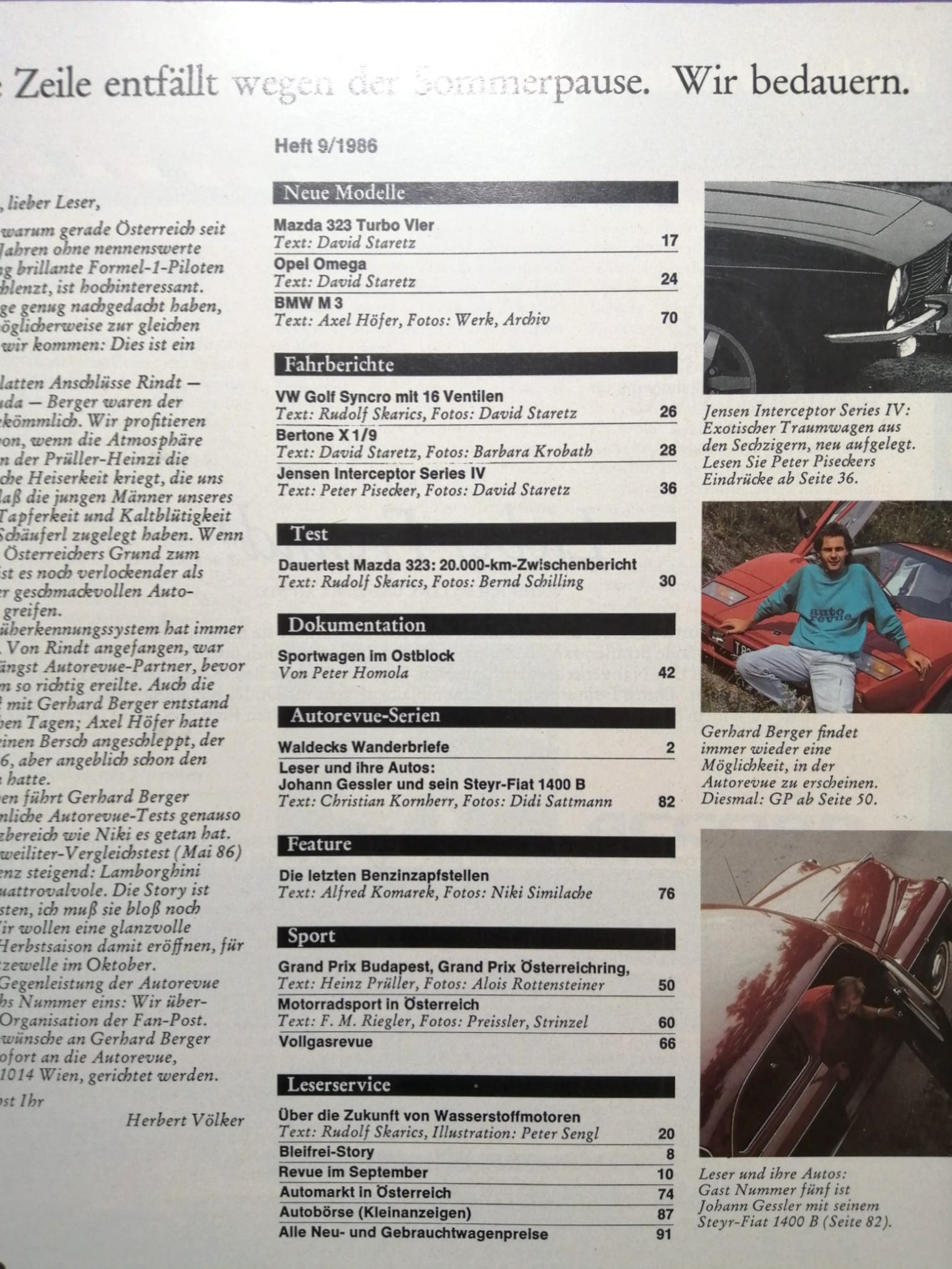 alte Auto Revue Zeitschrift Magazin Heft, 09/1986, Testbericht BMW M3 E30, mit Mittelposter Michele Alboreto Ferrari Formel 1