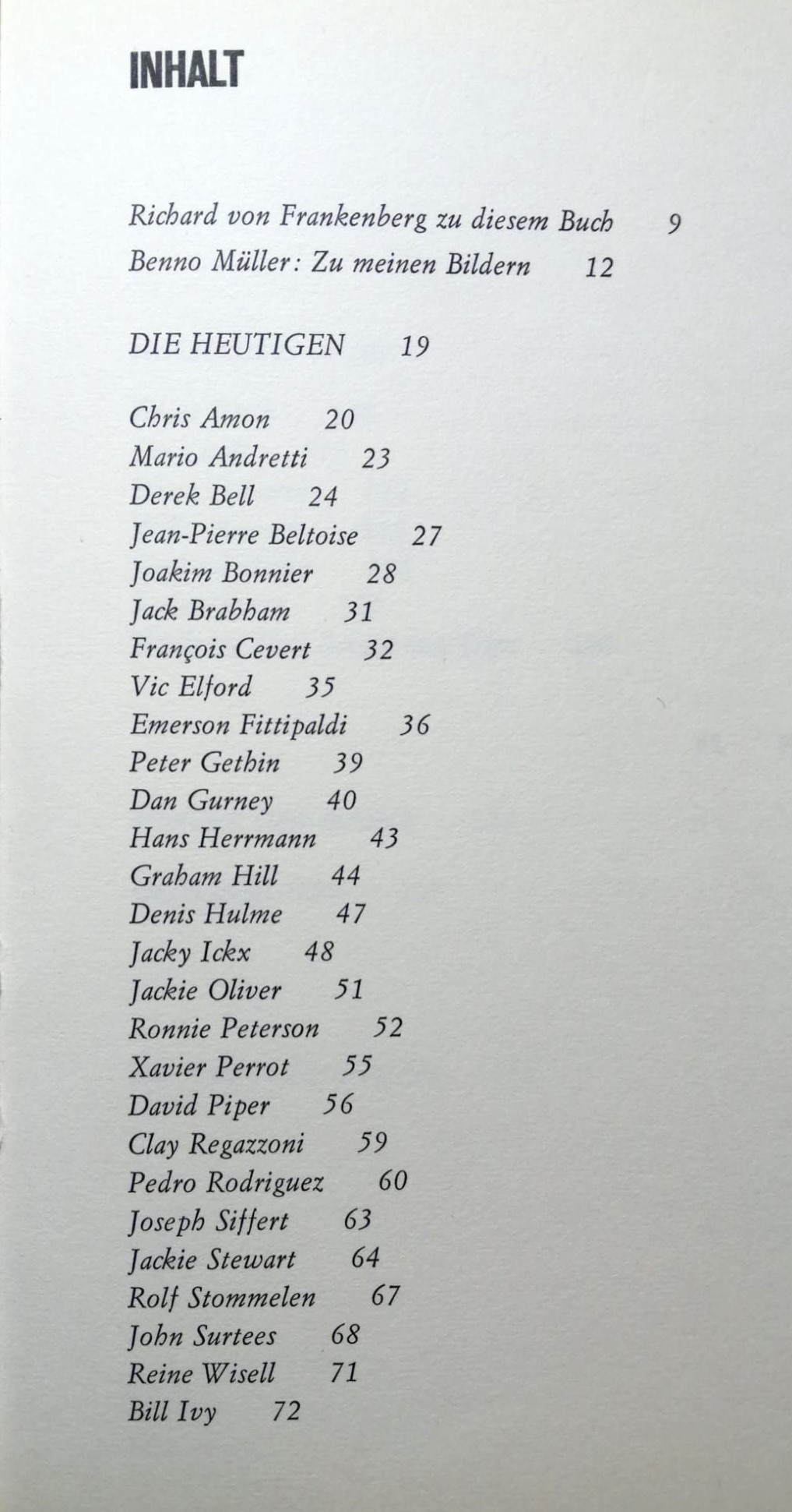 altes Buch, Rennfahrer, Formel 1 Grand Prix, Jochen Rindt, Bonnier, Chiron, Clark, Cevert, Chapman, Piper, Peterson, Siffert, Trips,..