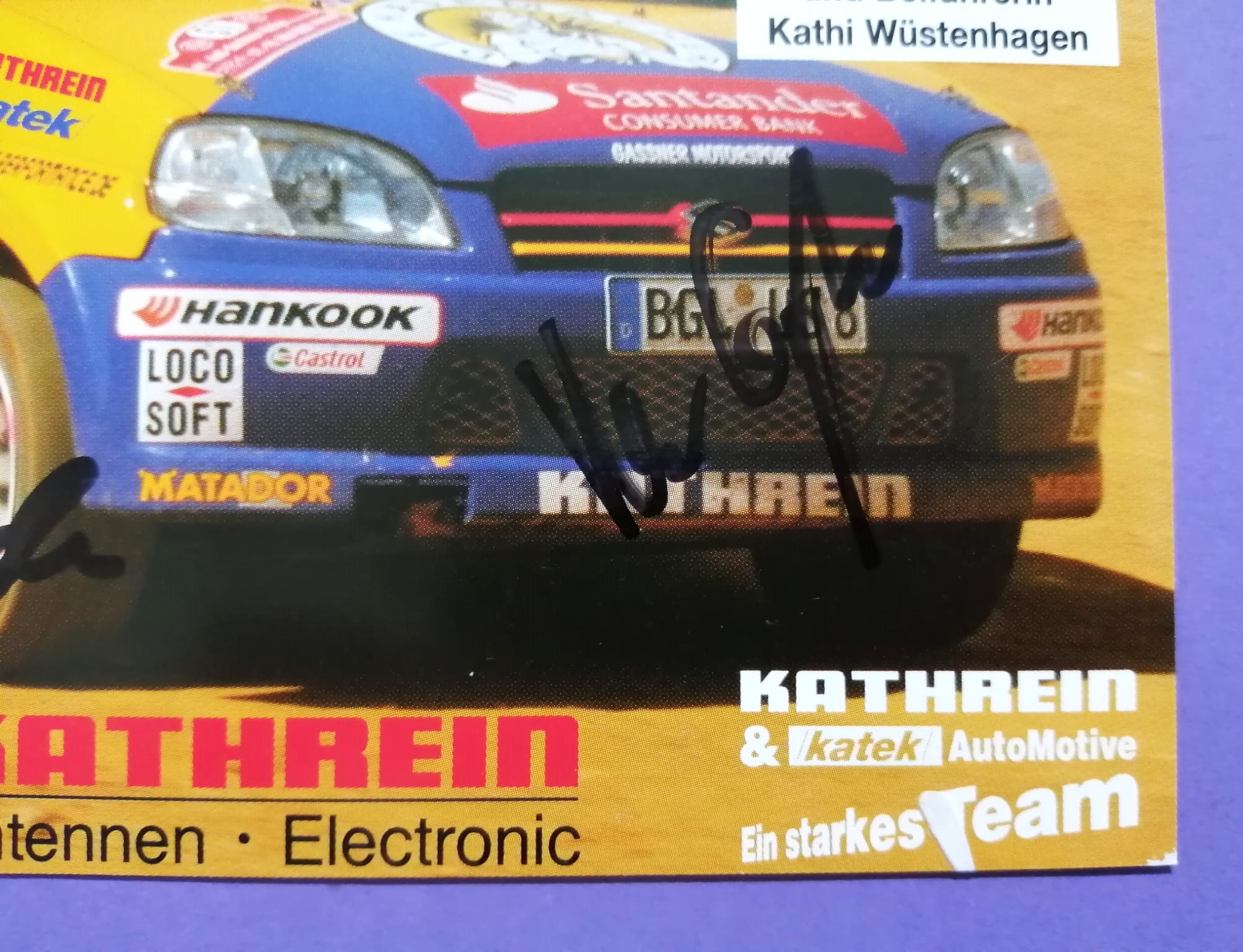 2 Original Autogramme, Hermann Gaßner, Kathi Wüstenhagen, Suzuki Ignis Rallye, Karte 11x15cm