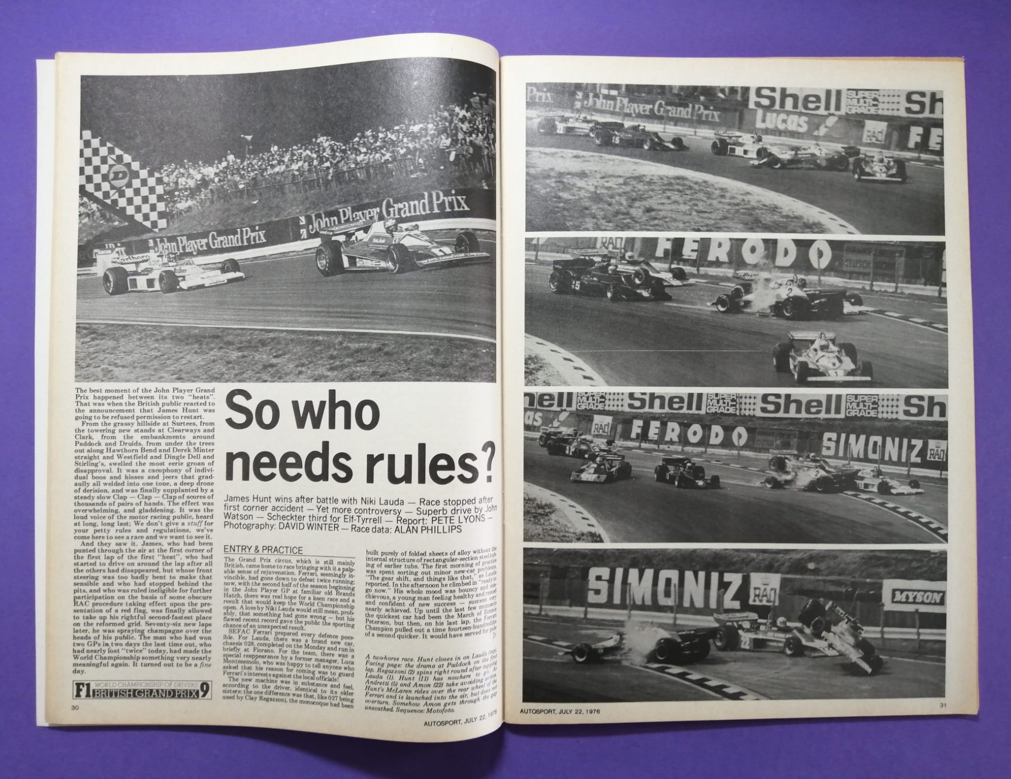 alte Zeitschrift Magazin Heft Autosport, 22. Juli 1976, James Hunt McLaren, Formel 1 Grand Prix Brands Hatch, mit Mittelposter John Watson Penske,.. Englisch!