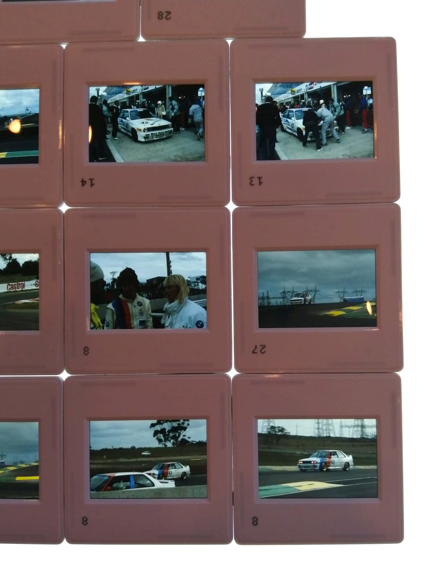 RARITÄT! 15 Stück alte Presse Foto DIAs, Cecotto, Brancatelli, Heger, Ravaglia, Pirro, Vogt, Schnitzer BMW M3 E30 Evo, Tourenwagen WM Australien Calder 1987, 5x5cm
