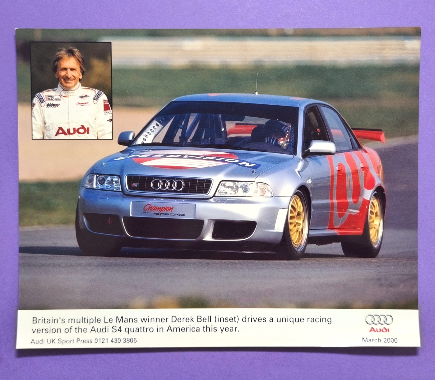 altes Presse Werksfoto, Audi S4 B5 Quattro, Derek Bell, 20x25cm