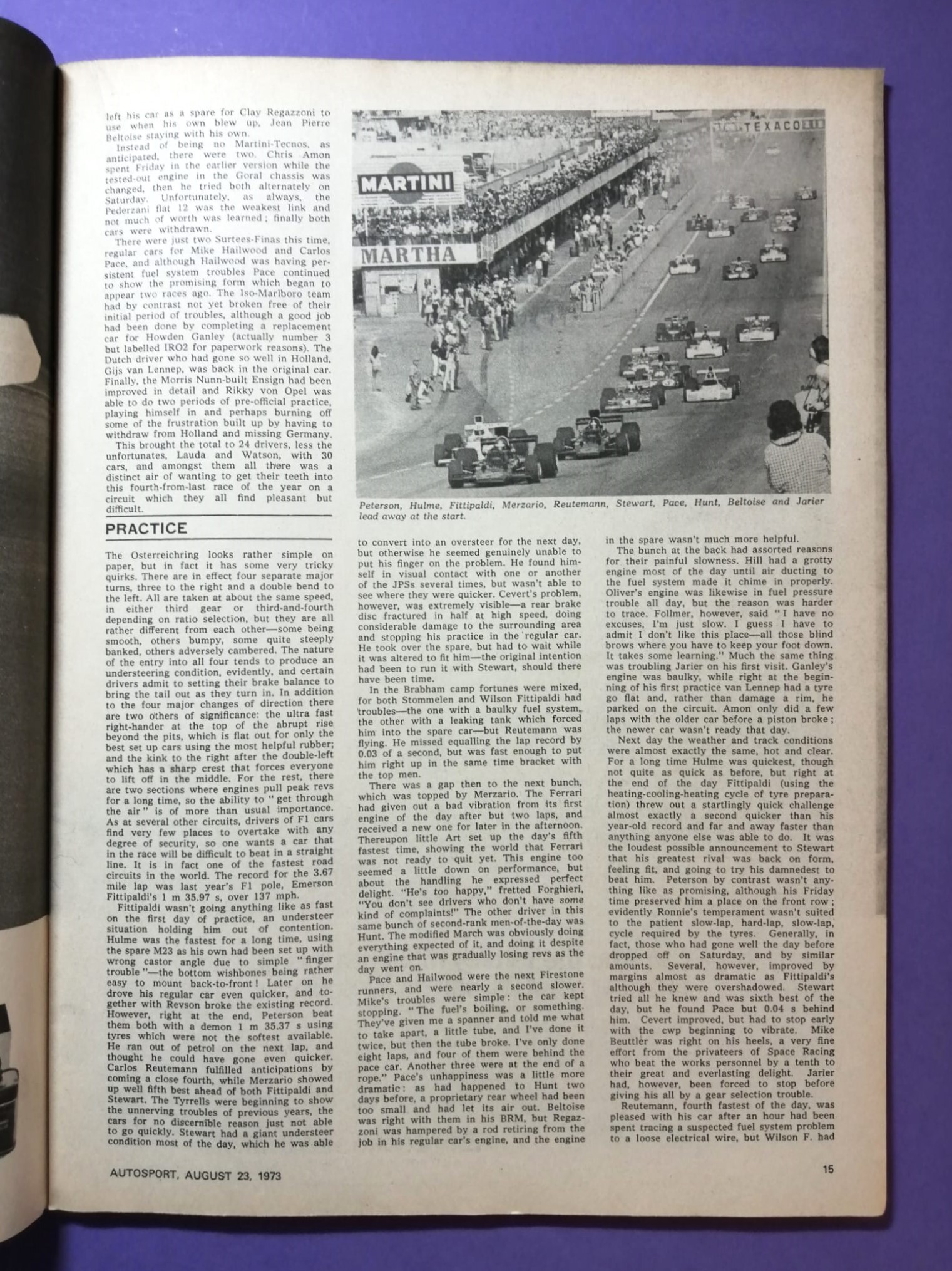 alte Zeitschrift Magazin Heft Autosport, 23. August 1973, Arturo Merzario Ferrari, Ronnie Peterson John Player Lotus, Formel 1 Österreichring Zeltweg,.. Englisch!