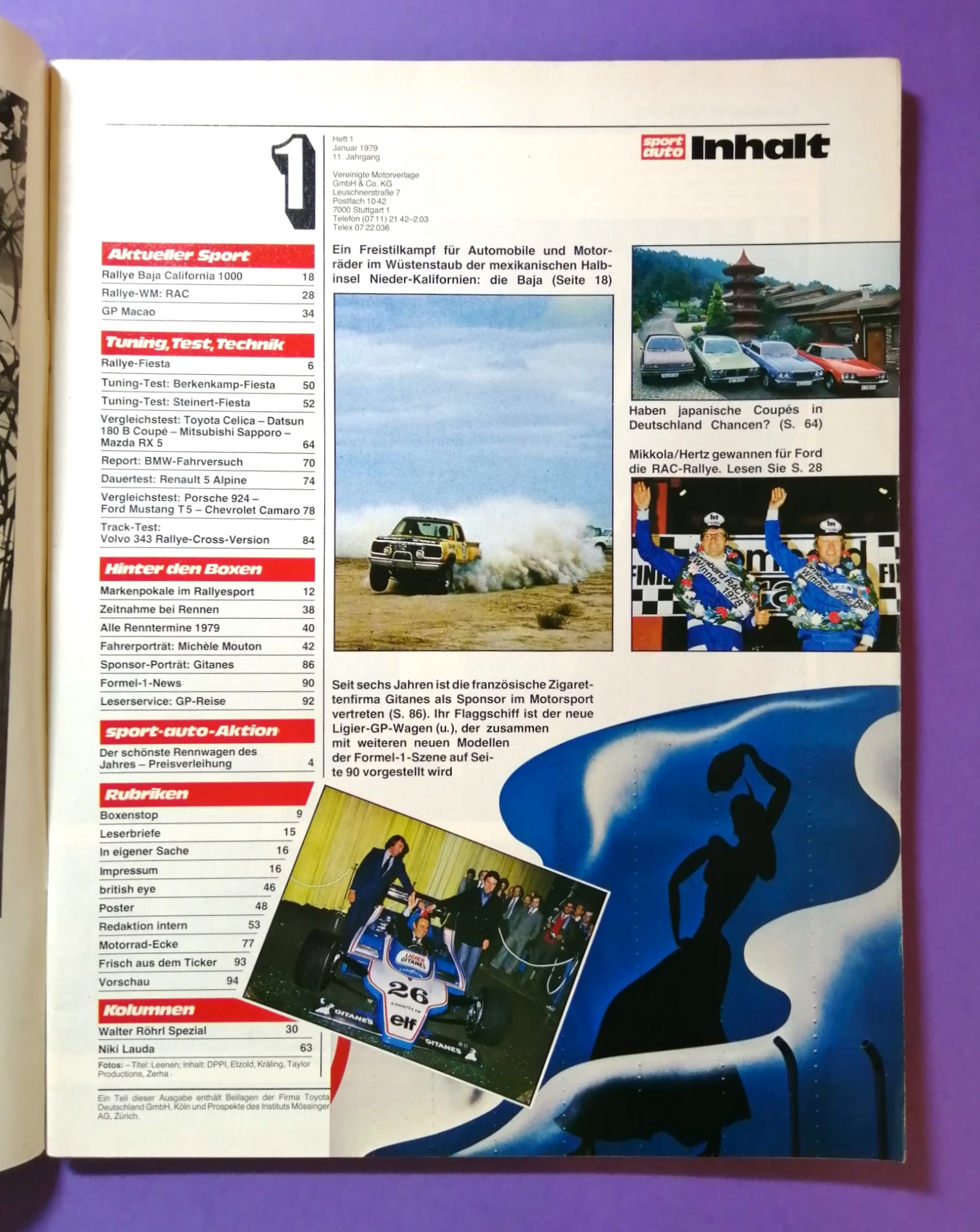 alte Zeitschrift Magazin Heft Sport Auto, 01/1979, Portrait Michele Mouton,.. mit Mittelposter Motocross